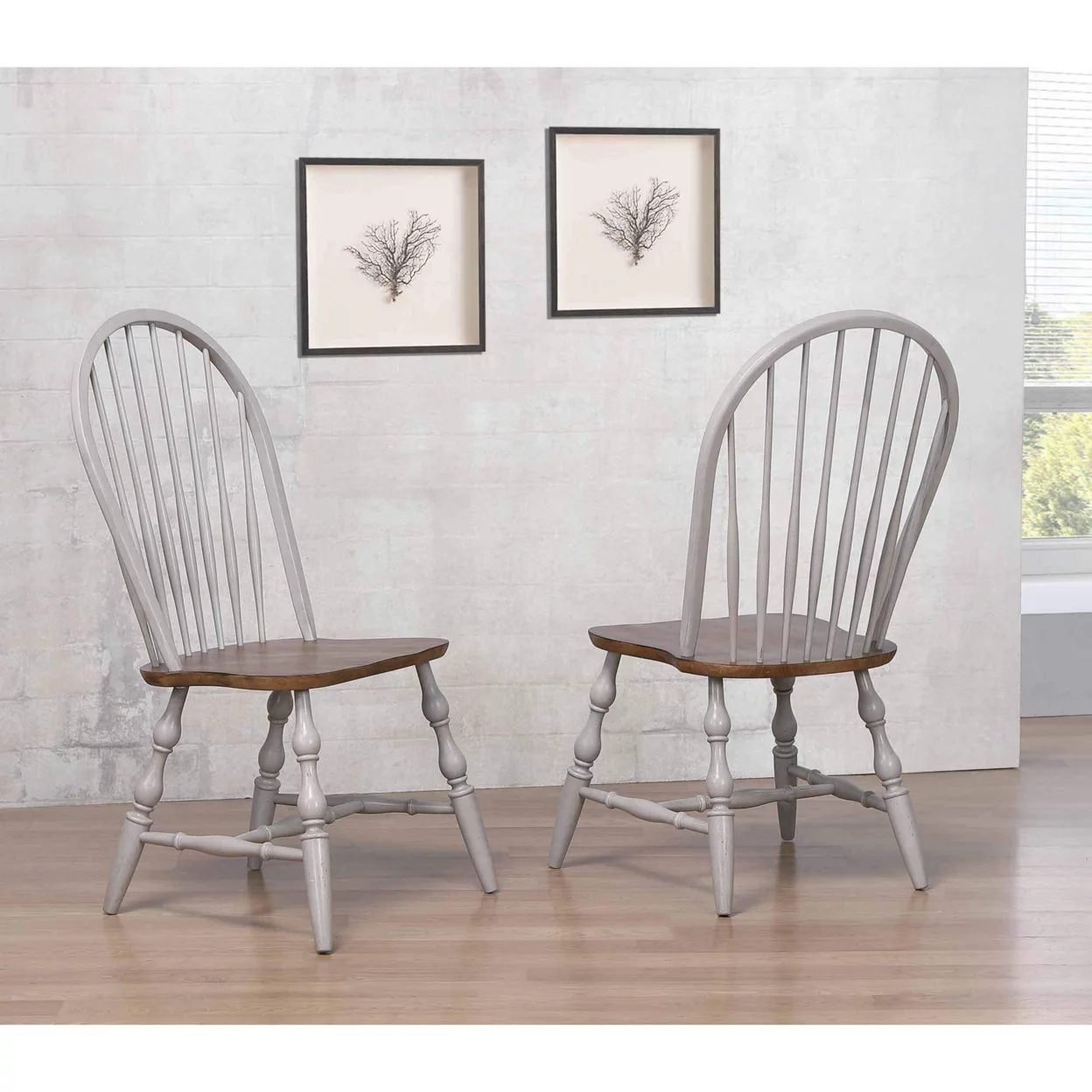 Distressed Light Gray And Nutmeg Brown Side Chair (Set Of 2)