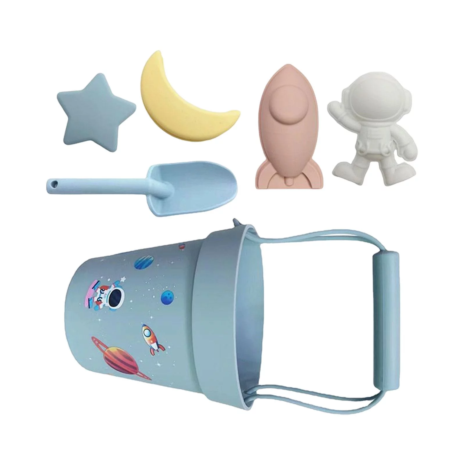 6 Pieces Beach Play Game,Sand Buckets and Shovels Set,Silicone Sandbox Toys for Boys Girls Baby Kids Children Birthday Gifts Blue