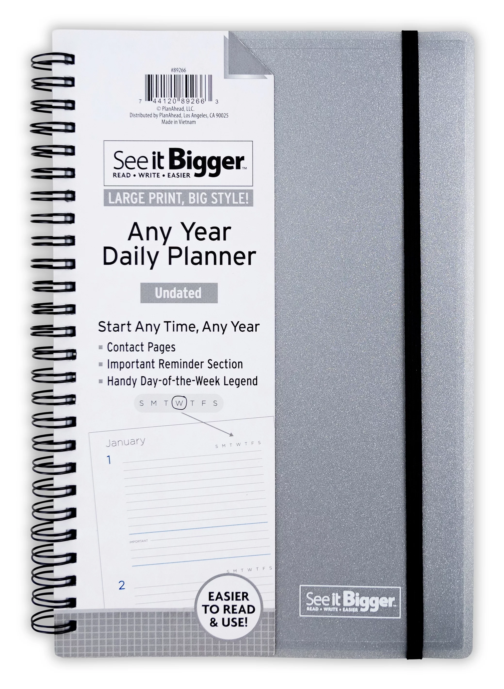 See It Bigger Undated Daily Planner (9.25 x 6.25) Gray