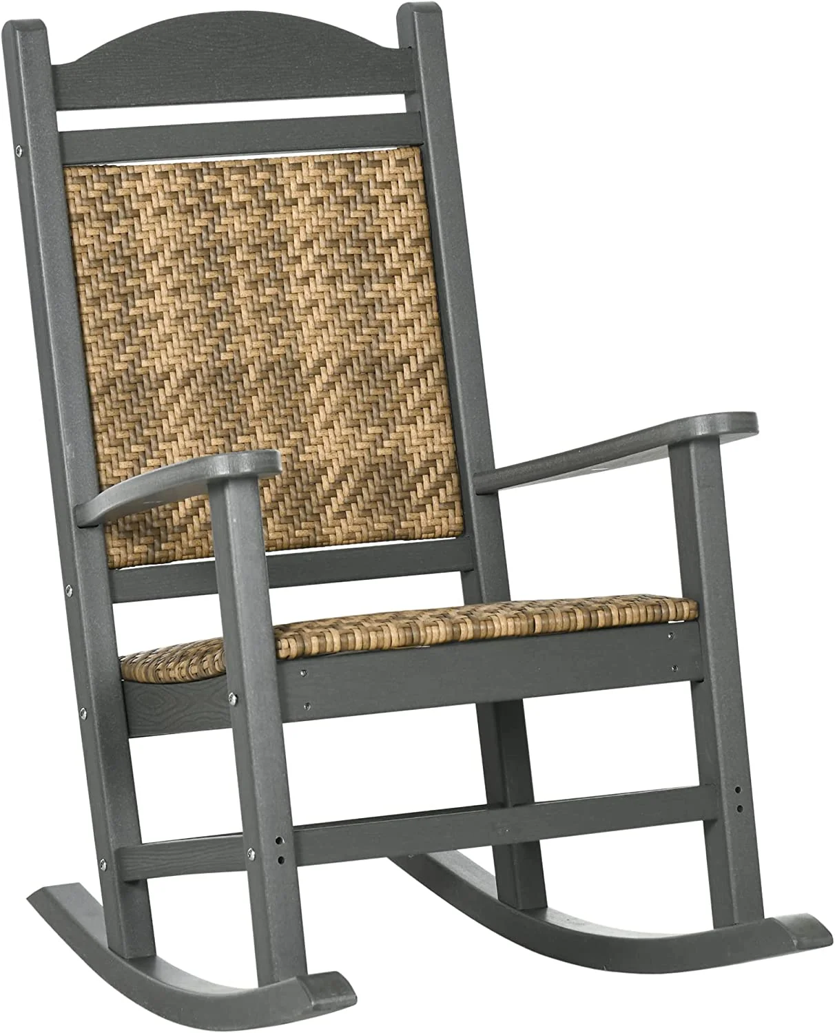 MQLIFEBOOM Outdoor Rocking Chair  Traditional Wicker Porch Rocker w/Soft Padded Seat  Breathable Backrest  Fade-Resistant Waterproof HDPE Frame with PE Rattan for Indoor & Outdoor  Da