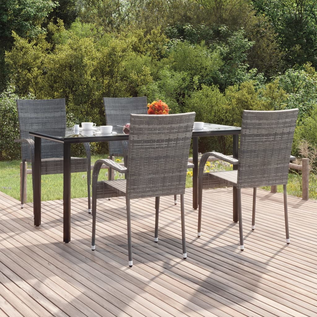 Walmeck 5 Piece Patio Dining Set Gray Poly Rattan