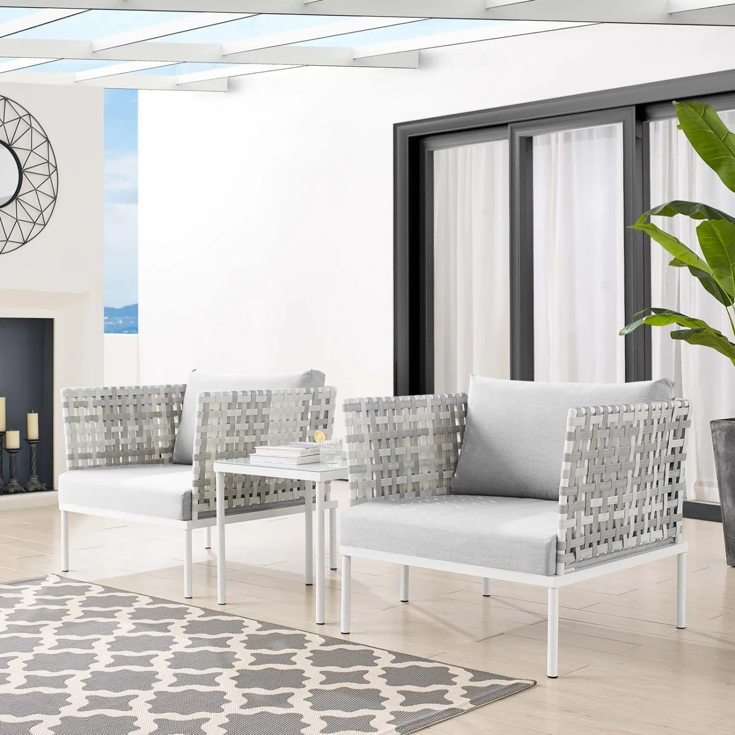 Lounge Chair ArmchairTable Set, Taupe Gray, Aluminum Metal, Outdoor Patio Balcony Cafe Bistro Garden Hospitality Restaurant, Modern Contemporary HB33451