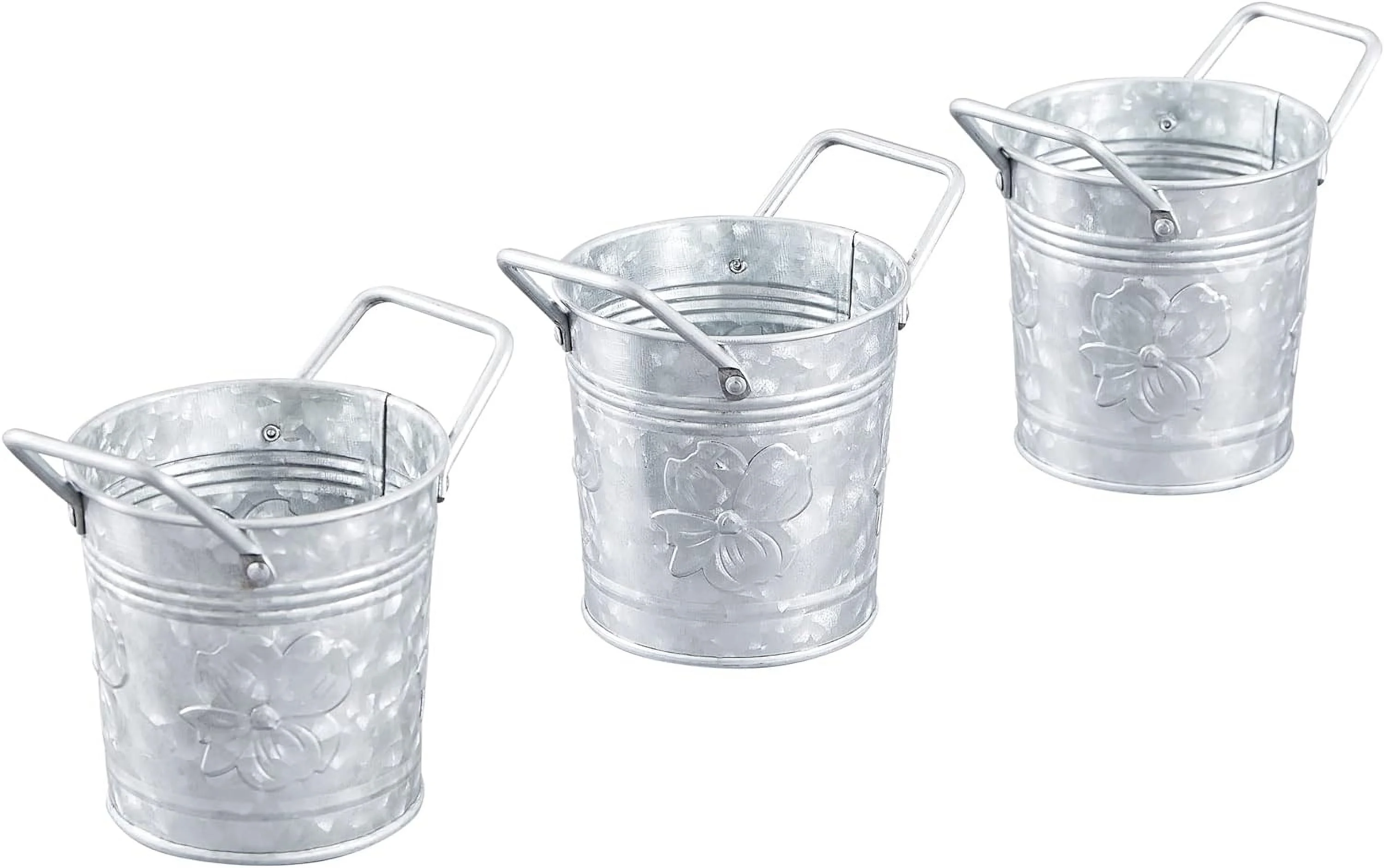 - Galvanized Metal Flower Planters With Handles – Rustic Small Metal Buckets - Vintage  Country Wedding/Table Centerpiece Decorations, 4 Inch, Set Of 6