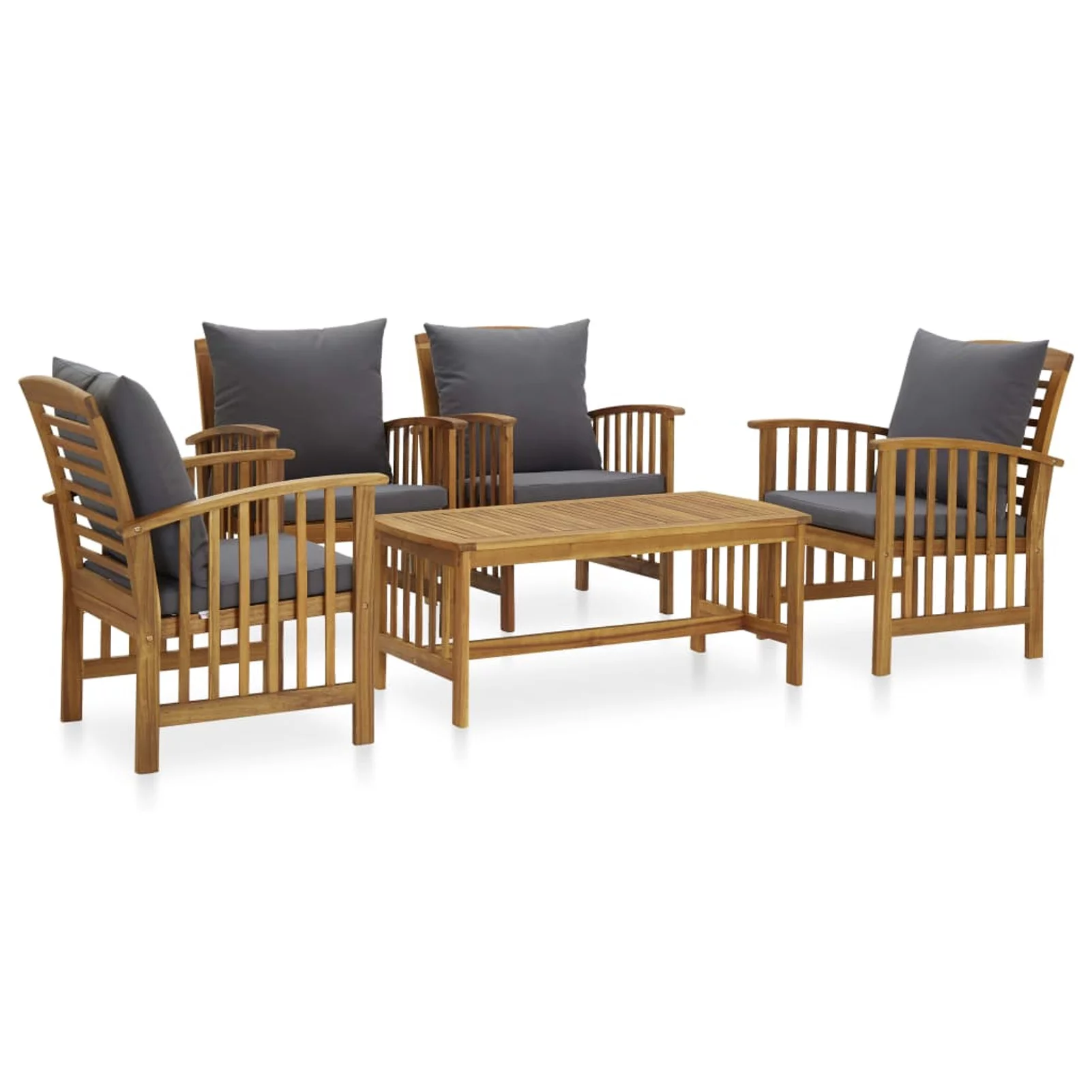 Dcenta 5 Piece Garden Conversation Set 4 Garden Chairs with Dark Gray Cushion and Coffee Table Acacia Wood Sectional  Furniture Set for Patio, Backyard, Patio, Balcony