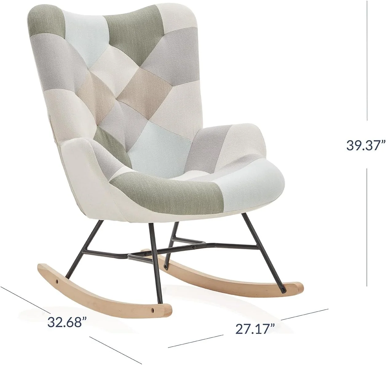 Colorful Patchwork Rocking Chair, Widen Nursery Rocking Chairs Comfy Linen Upholstered Glider Rocker With Solid Wood Legs For Living Room Bedroom Nursery - Paramount (Patchwork A)