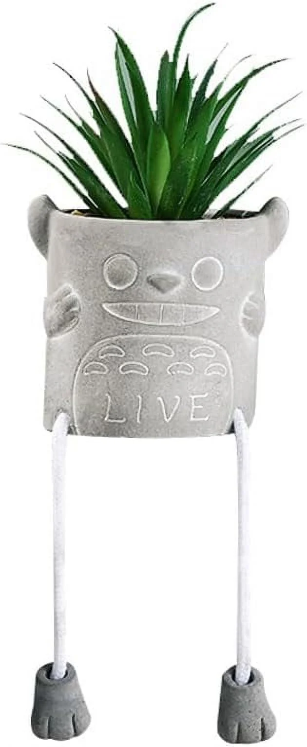 Nvzi Artificial Succulents in Cement Pots w/Hanging Leg, Fake Succulents Plants, Realistic Faux Succulents Plants, Cute Human Shaped Mini Potted Fake Plants for Desk,Office, Bathroom,Home Decor (D)