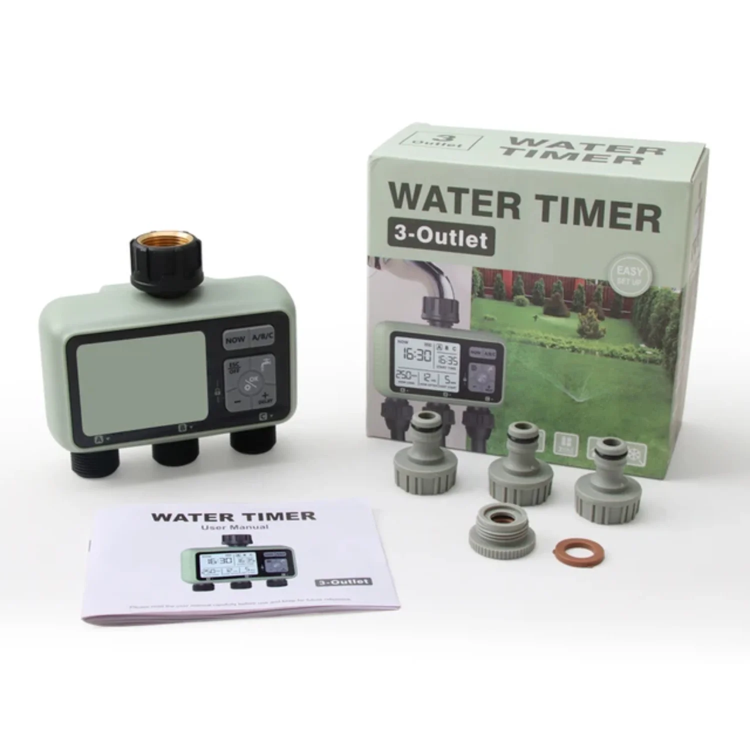 Upgrade your garden with this intelligent  efficient digital LCD household automatic irrigation system. Featuring a convenient rain delay function  this 3-outlet garden water timer tool i