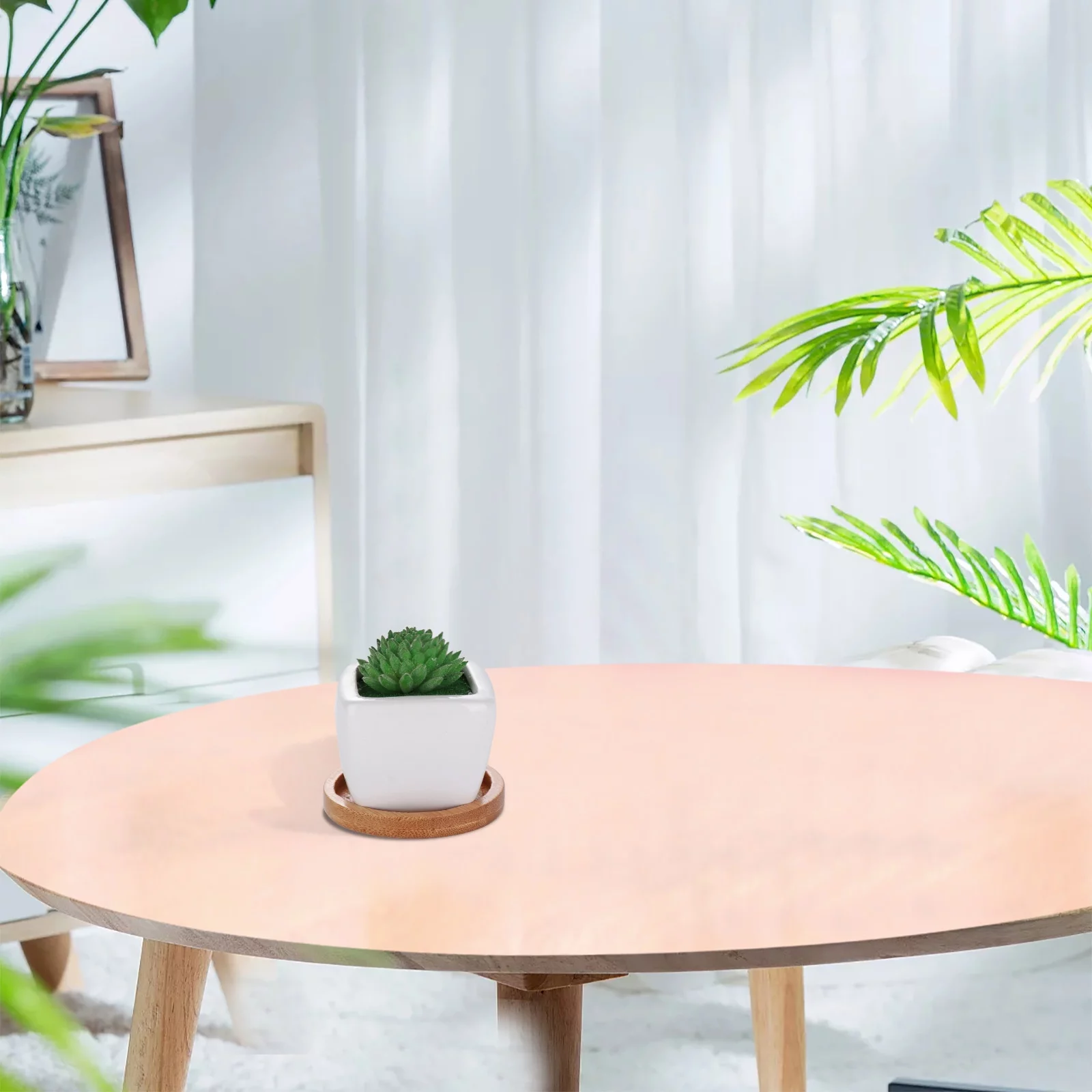 BELUPAI Environmentally Friendly Round Succulent Ceramic Flower Pot Bamboo Tray Creative Tabletop Tea Set Coaster