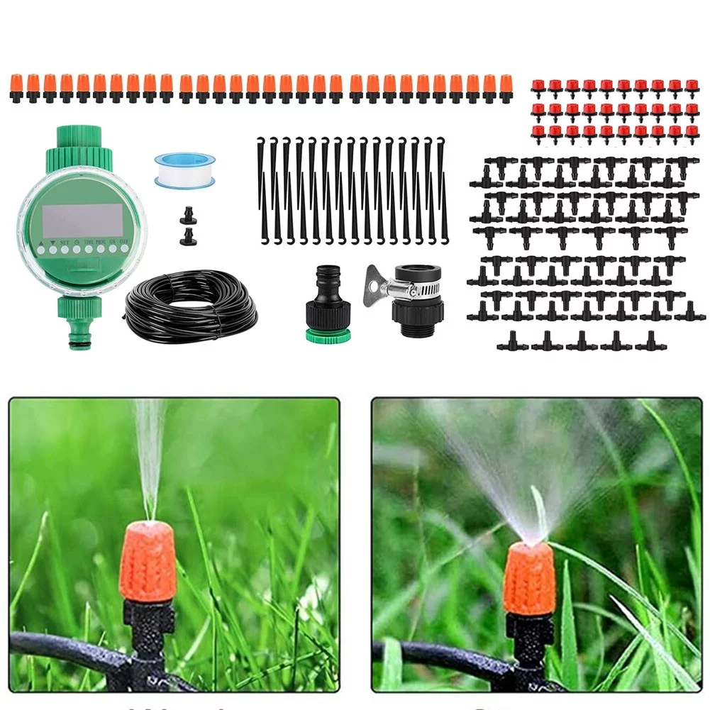 Drip Irrigation Kit with Timer, 158 Pcs Garden Irrigation with Adjustab