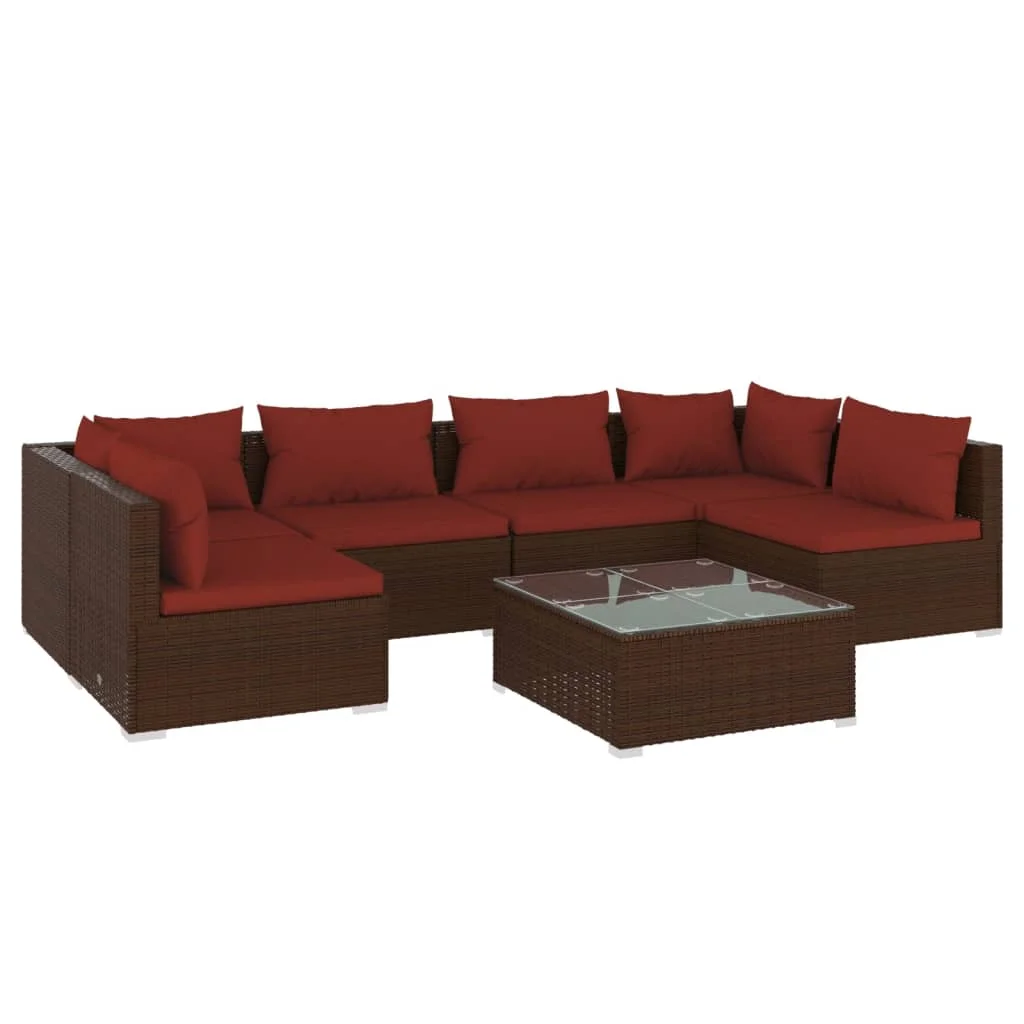 Anself 7 Piece Patio Set with Cushions Poly Rattan Brown
