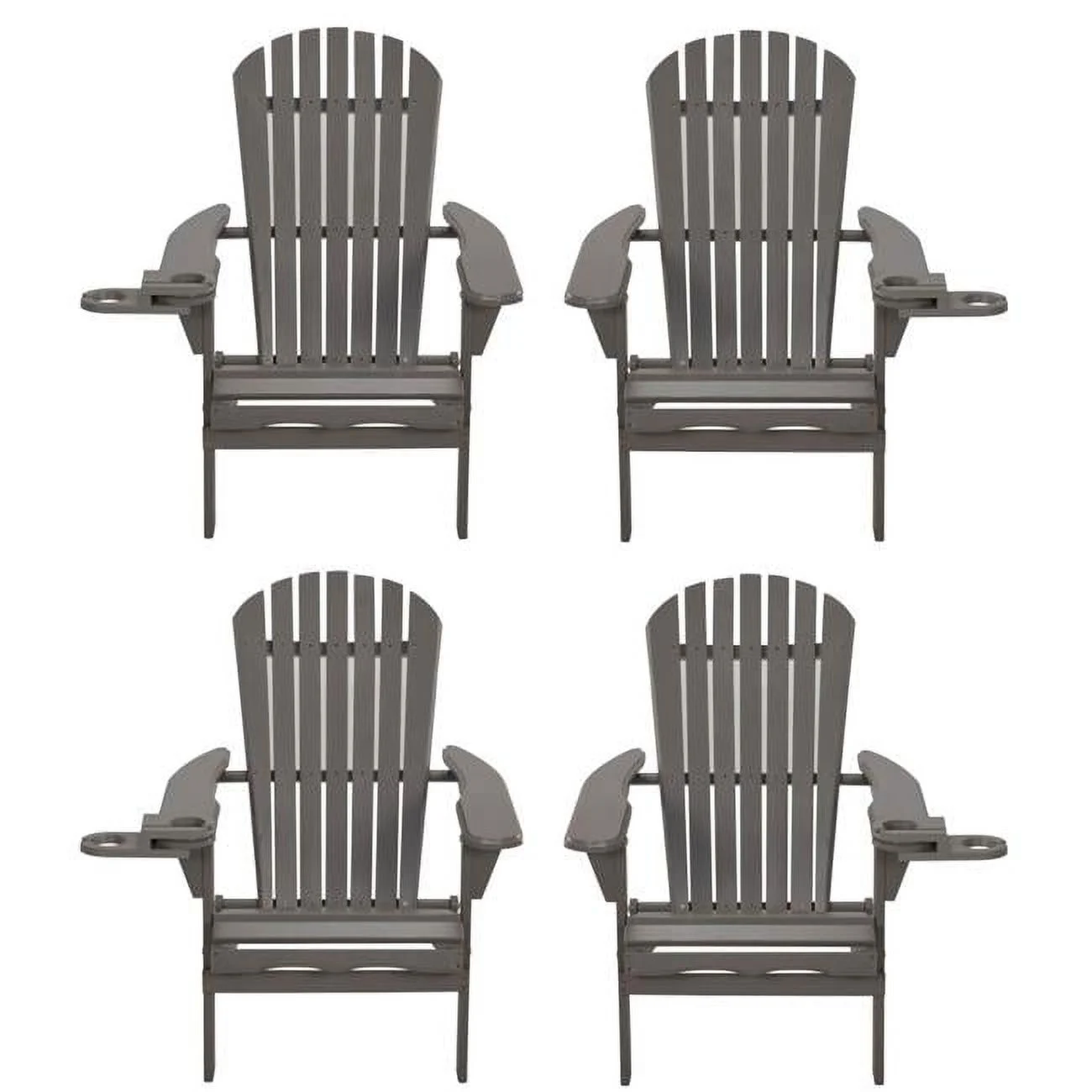 35 x 32 x 28 in. Foldable Adirondack Chair with Cup Holder, Dark Gray - Set of 4