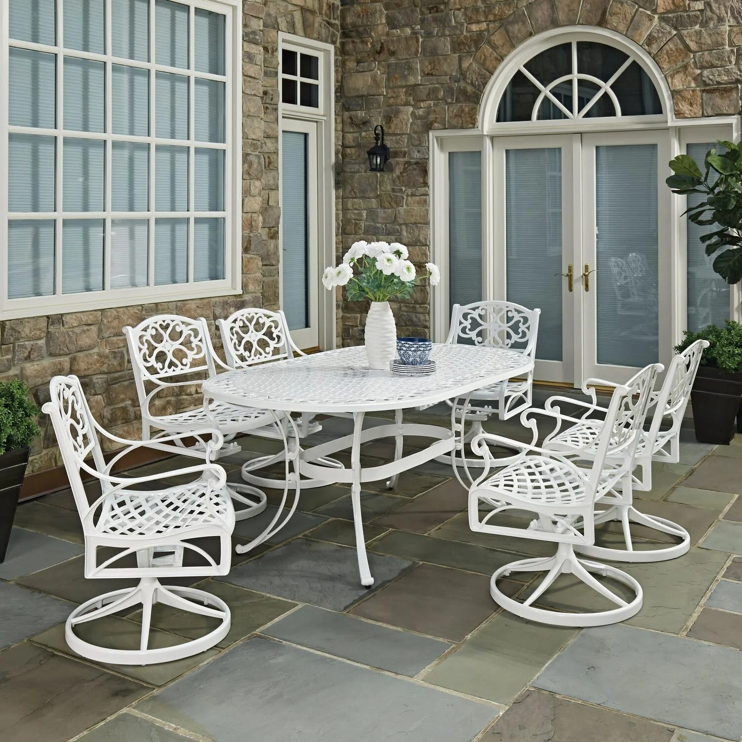 Homestyles Sanibel Aluminum 7 Piece Outdoor Dining Set in White