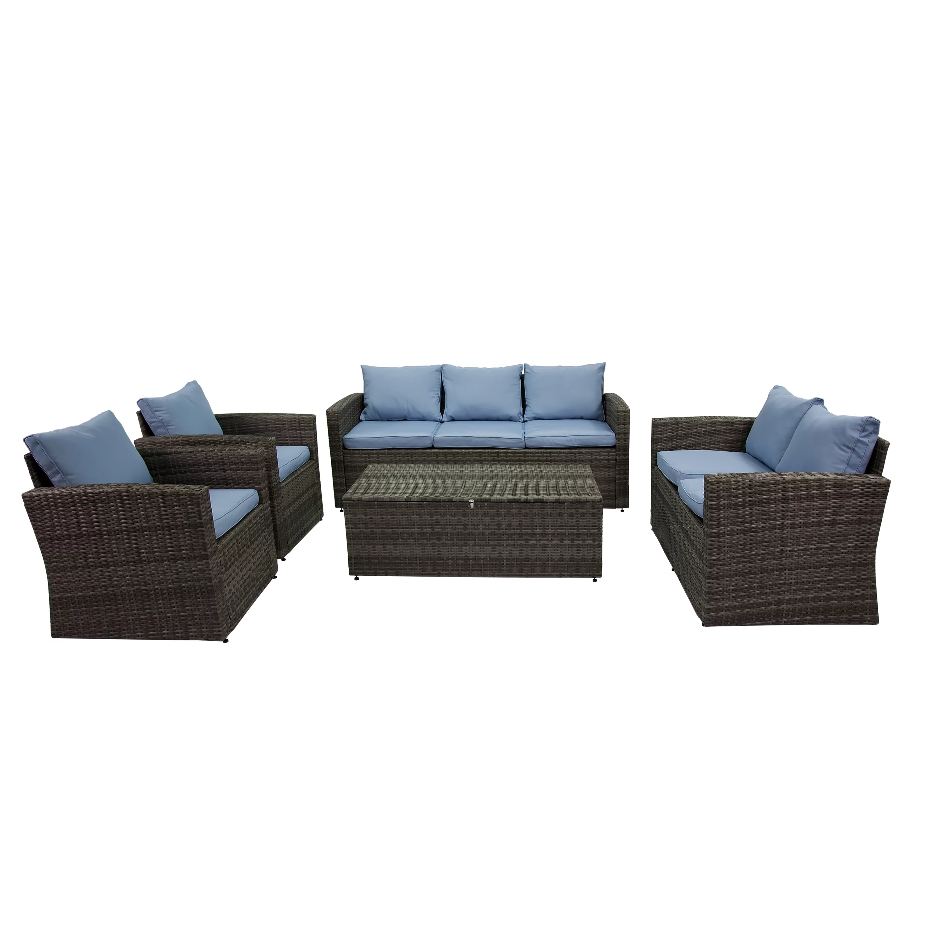 Incadozo 5PC All-Weather Wicker Patio Seating Set, Gray/Blue