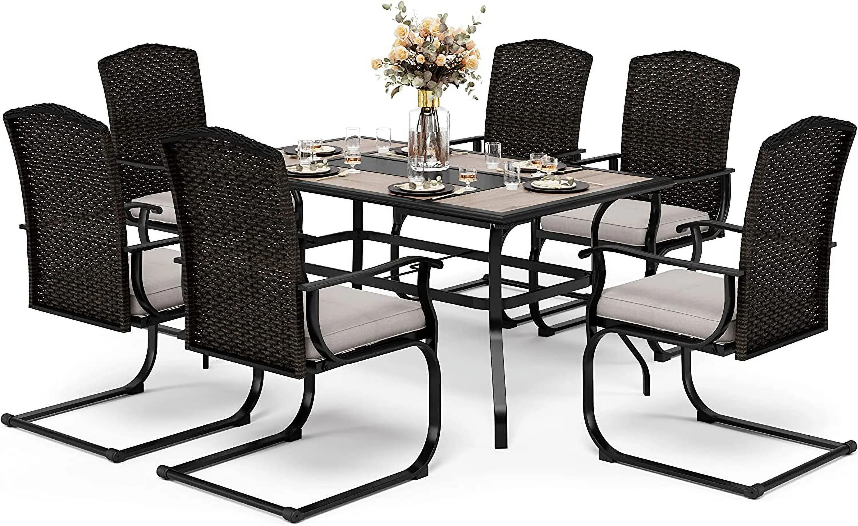 VALLEY Patio Dining Set 5 PCS Outdoor Dining Sets Wicker Patio Chairs with Cushion 37\u201Dx37\u201Dx28\u201DSquare Table with 1.57" Umbrella Hole for Outdoor Kitchen Lawn Garden.