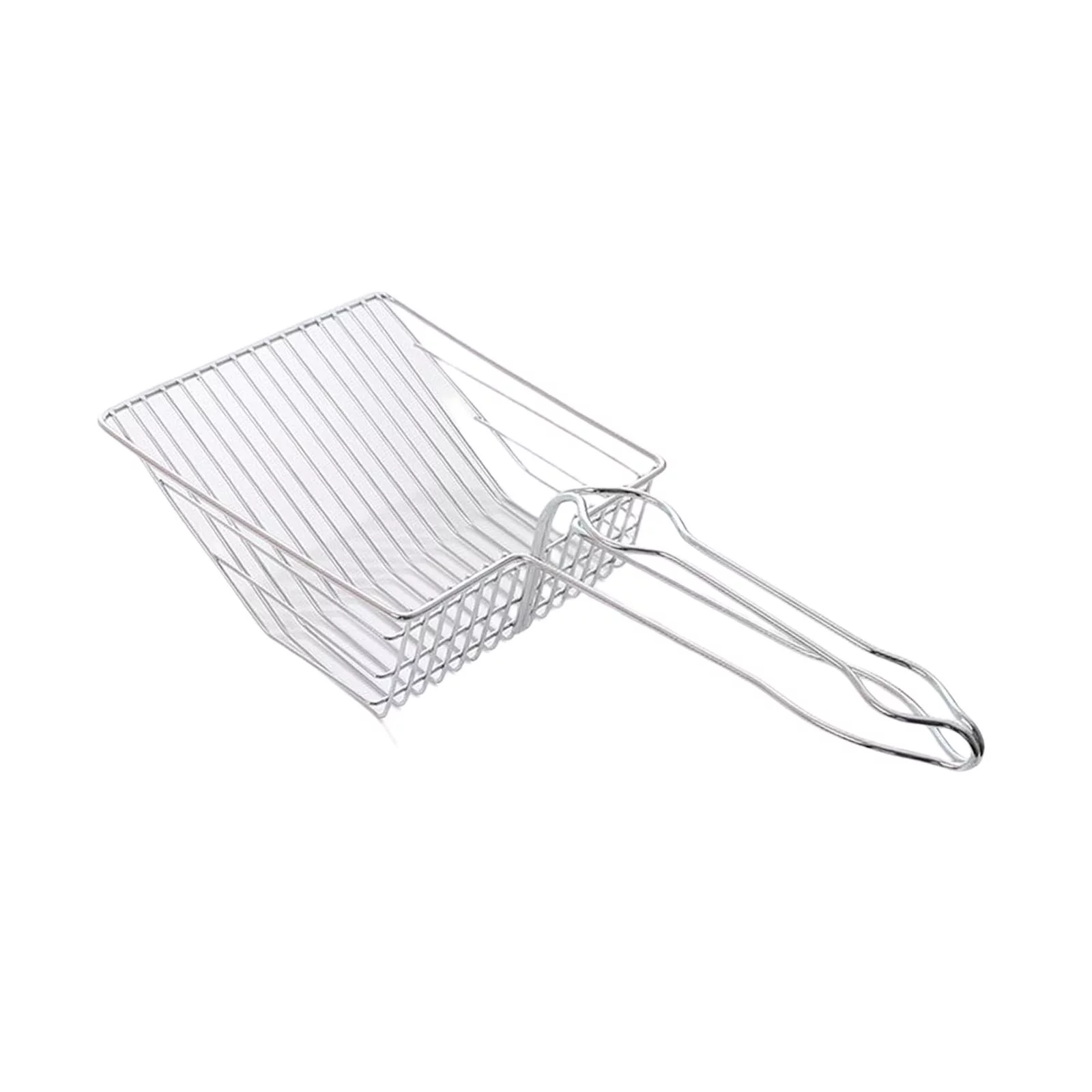 Durable Cat Scooper Pet Litter Shovel Cleaning Tool Long Handle Metal Argent