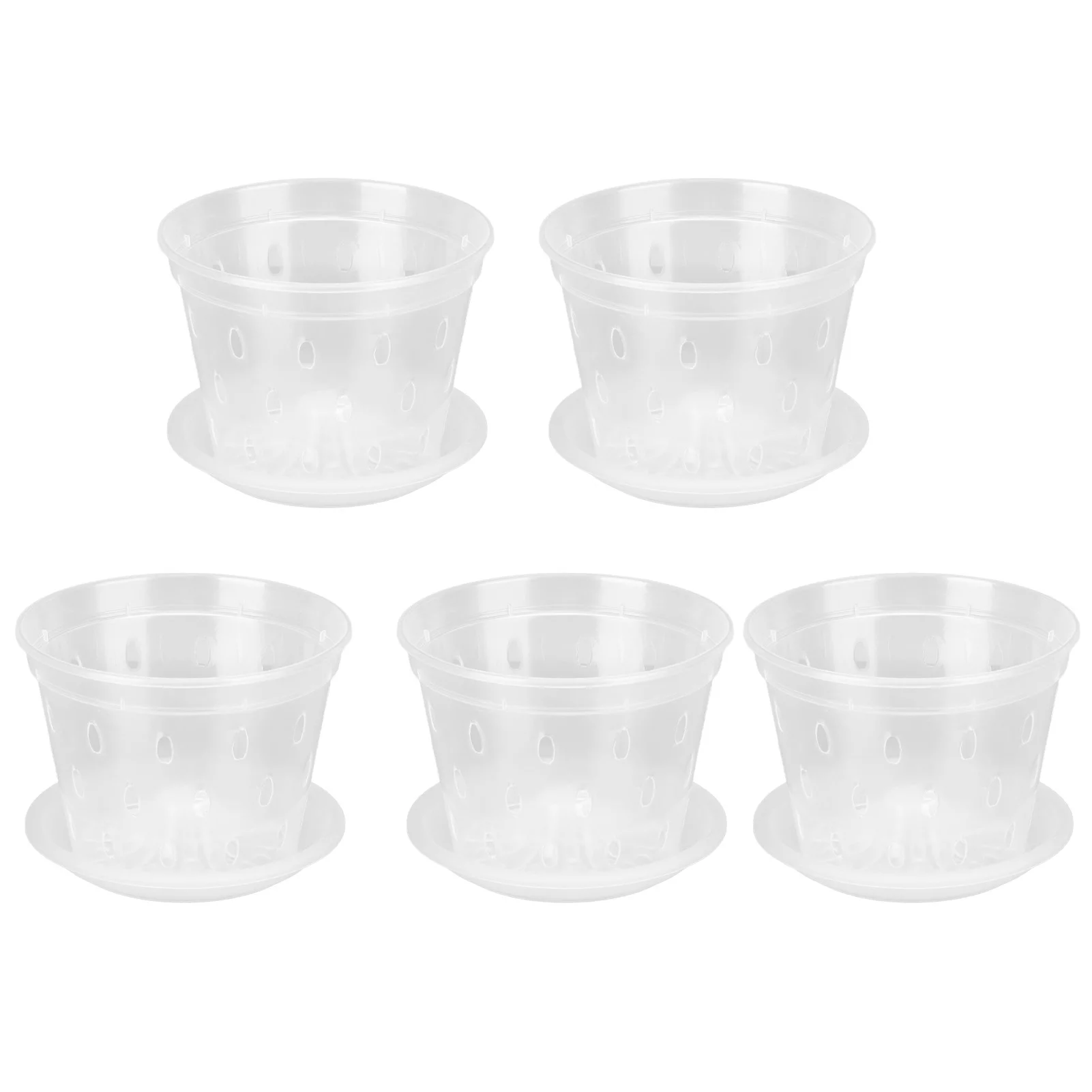 Ouitble 5Pcs Orchid Flower Pot, Breathable Clear Orchid Planting Pot Planter Container with Slotted Holes Saucers for Garden Desktop Decor