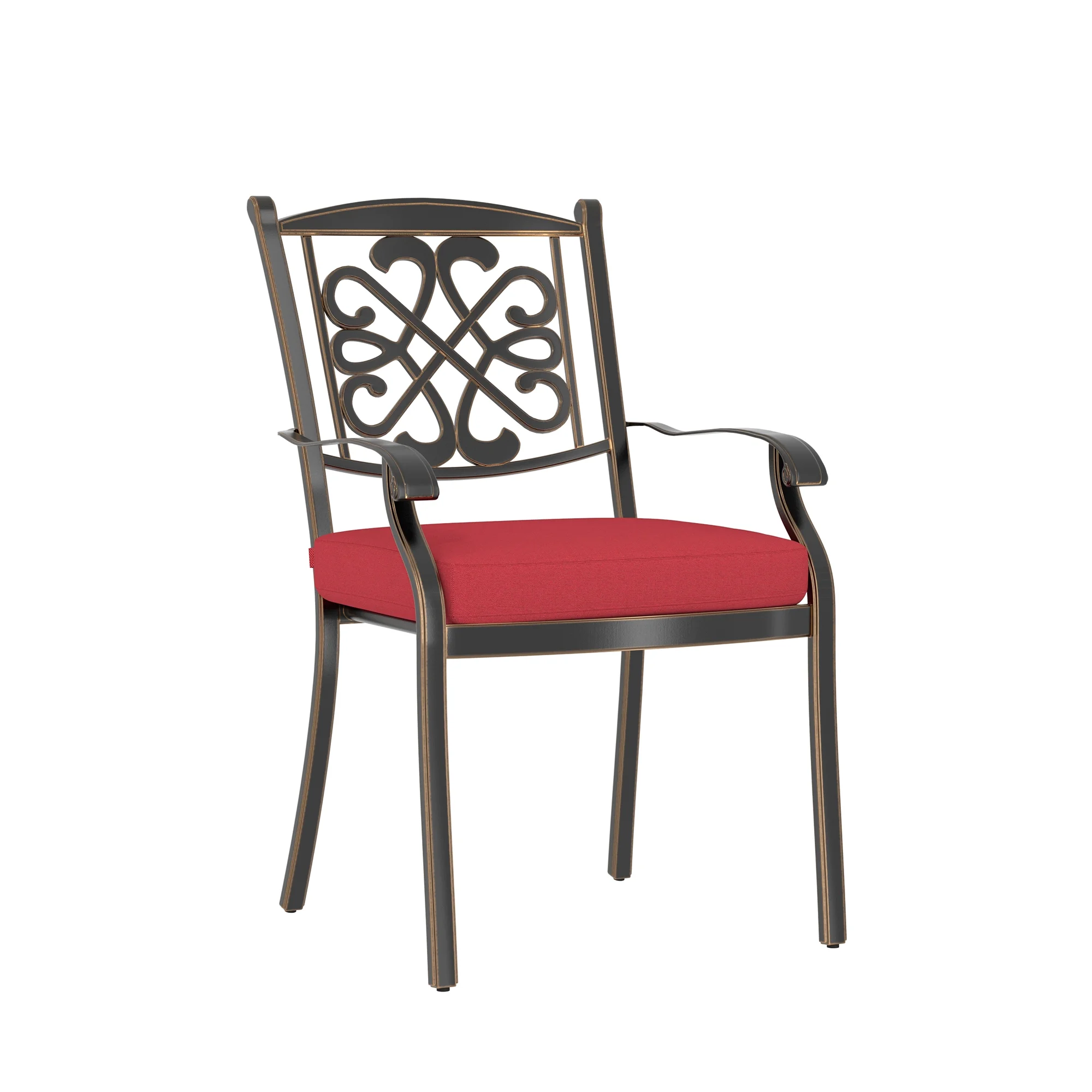 Mondawe 4-Piece Cast Aluminum Diagonal-Mesh Vines Backrest Dining Chairs (Red)