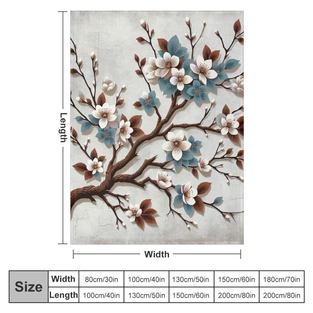 EastSmooth Chinese Style Blanket Throws Cherry Blossoms Plum Blossom Art Graphic Rugs Soft, Plush 55Inch X 70Inch