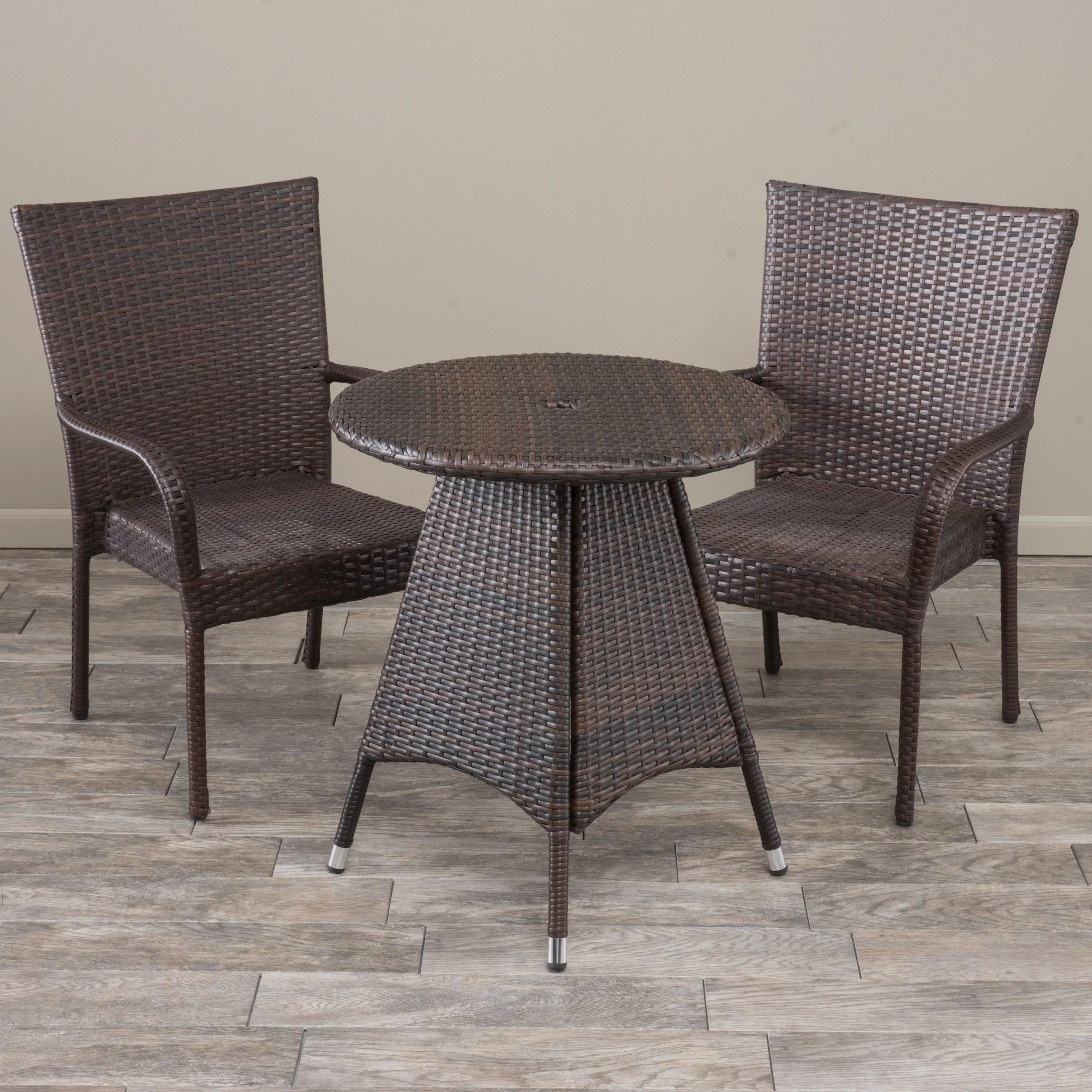 GDF Studio Nyanza Outdoor Wicker 3 Piece Bistro Set, Multibrown