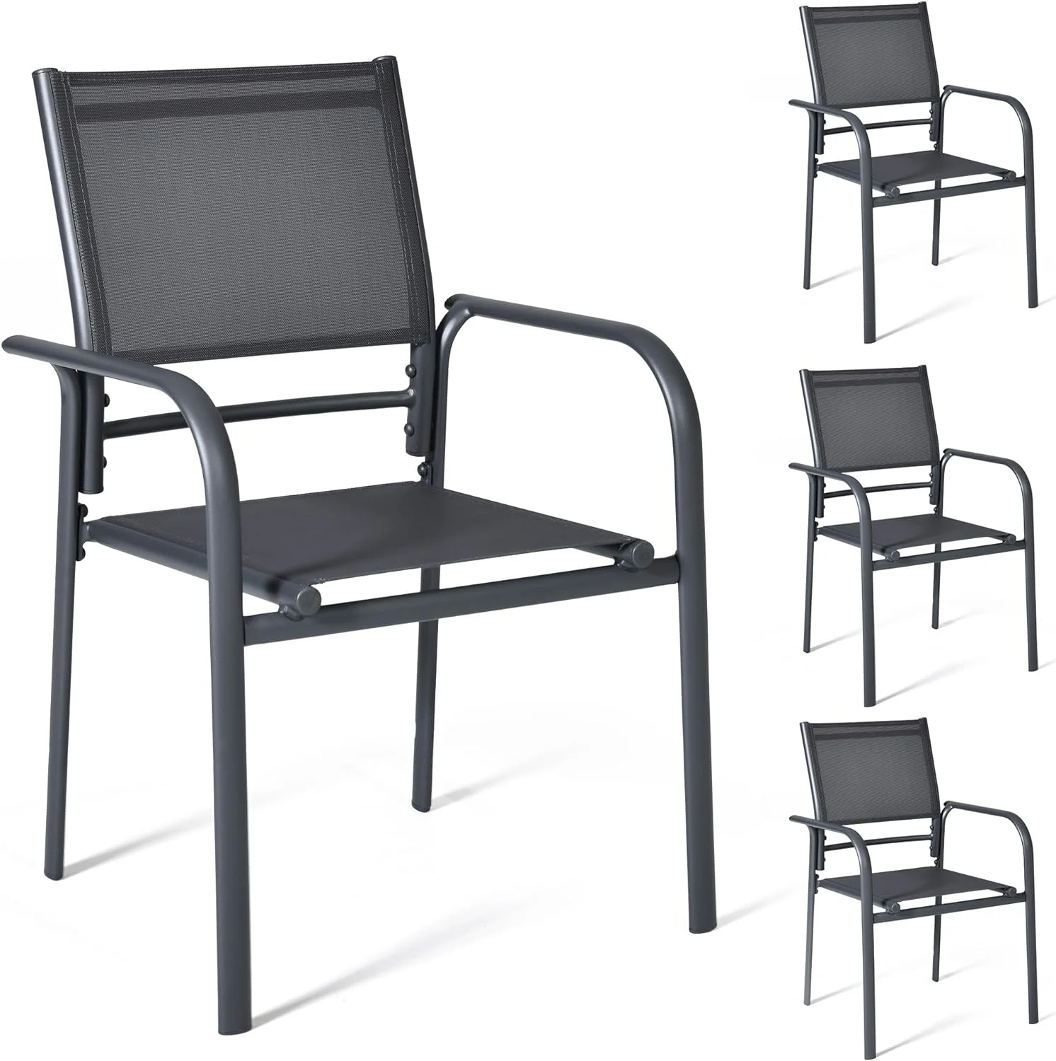 Aluminum Outdoor Dining Chairs Set Of 4, Patio Dining Chairs With Armrest, Outdoor Chairs Rustproof And Weather-Resistant With Adjustable Feet For Backyard, Garden, Yard, Porch, Deck, Gray