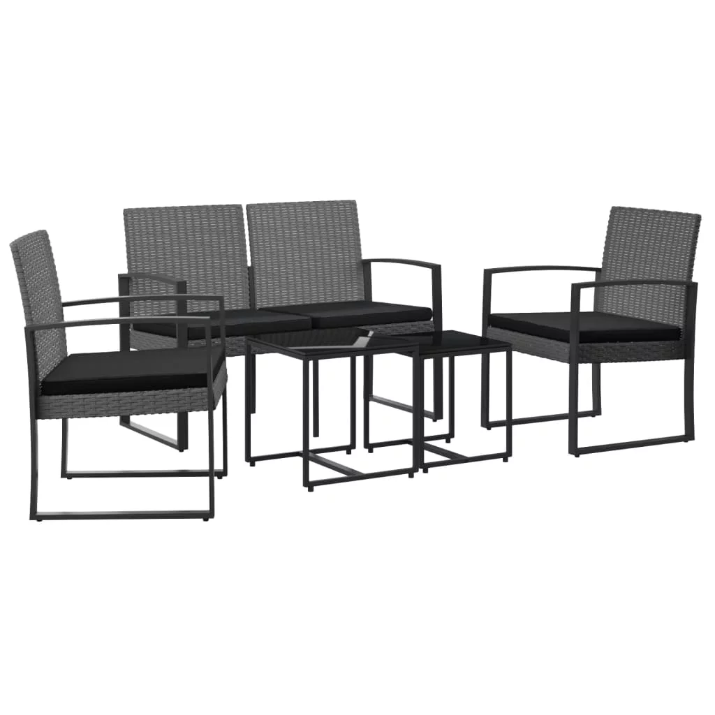Walmeck 5 piece Patio Dining Set with Cushions Dark Gray Rattan