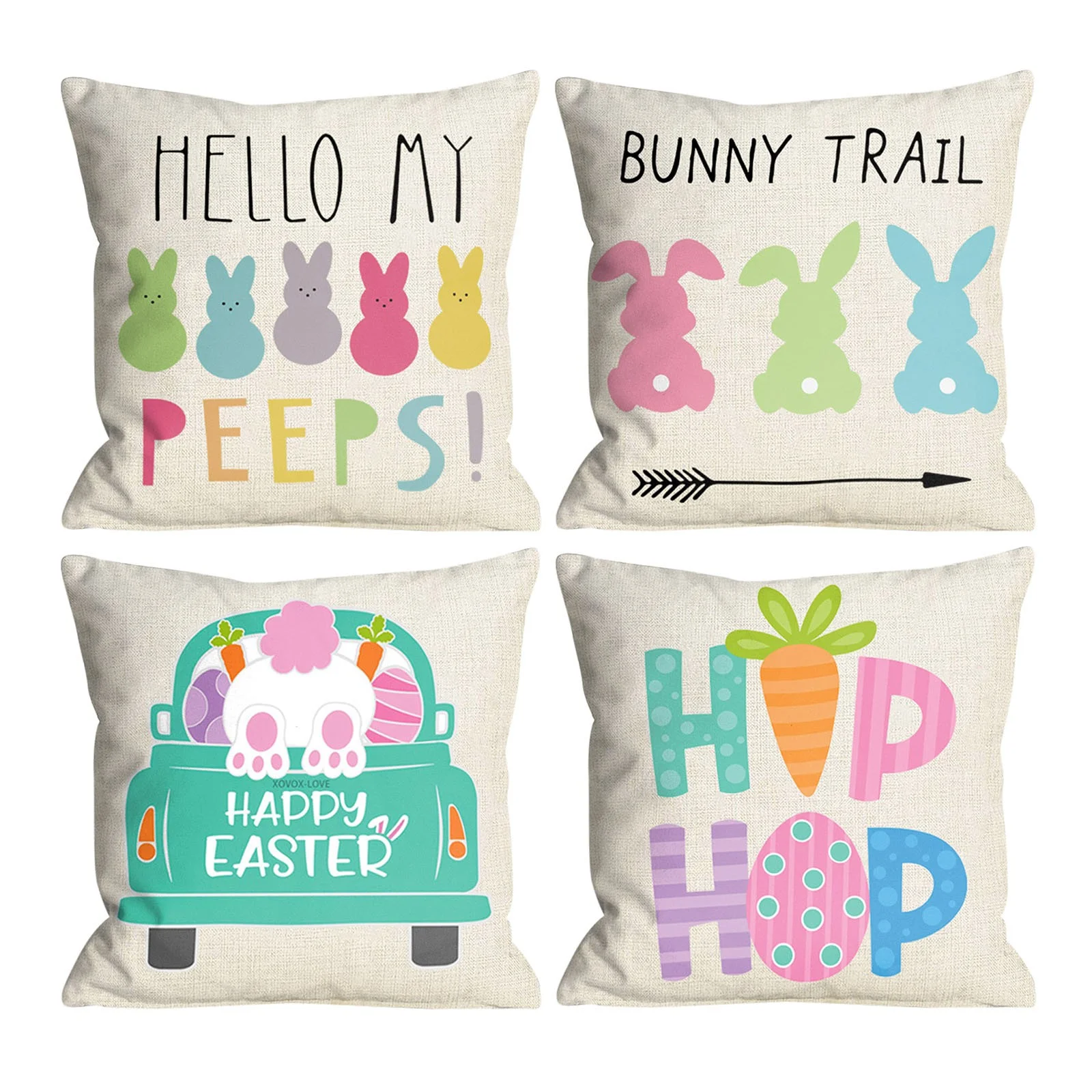 SIfdSeng 4 Pcs Easter Rabbit Throw Pillow Covers 18 X 18 Inch Easter Bunny Egg Happy Easter Pillowcases Decorative Cotton Linen Cushion Covers for Sofa Couch Chair Pillow Covers 612