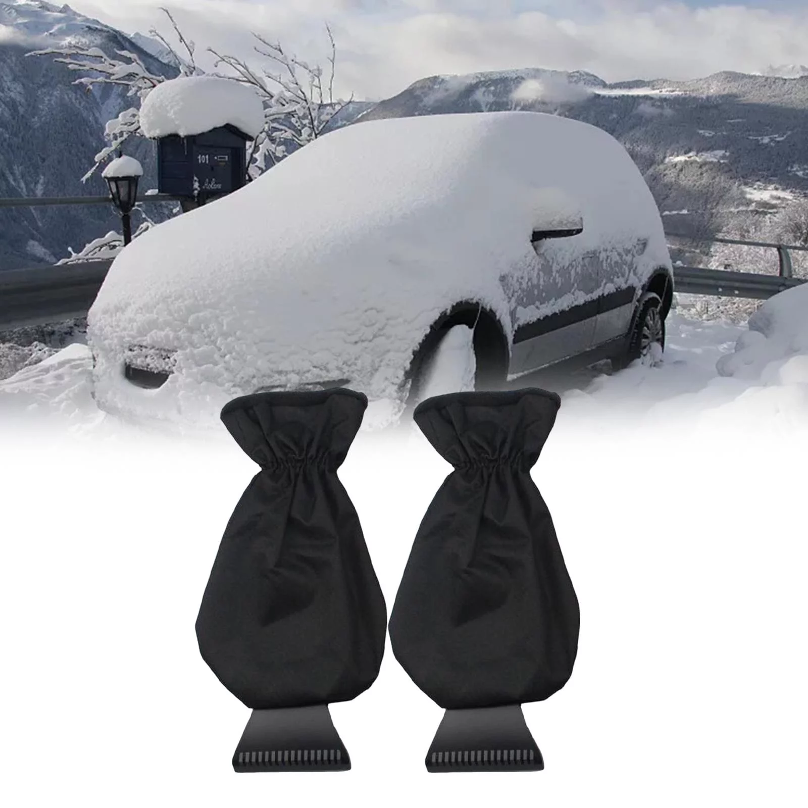 Car Snow Shovel with Gloves Ice Remove Clean Tool black