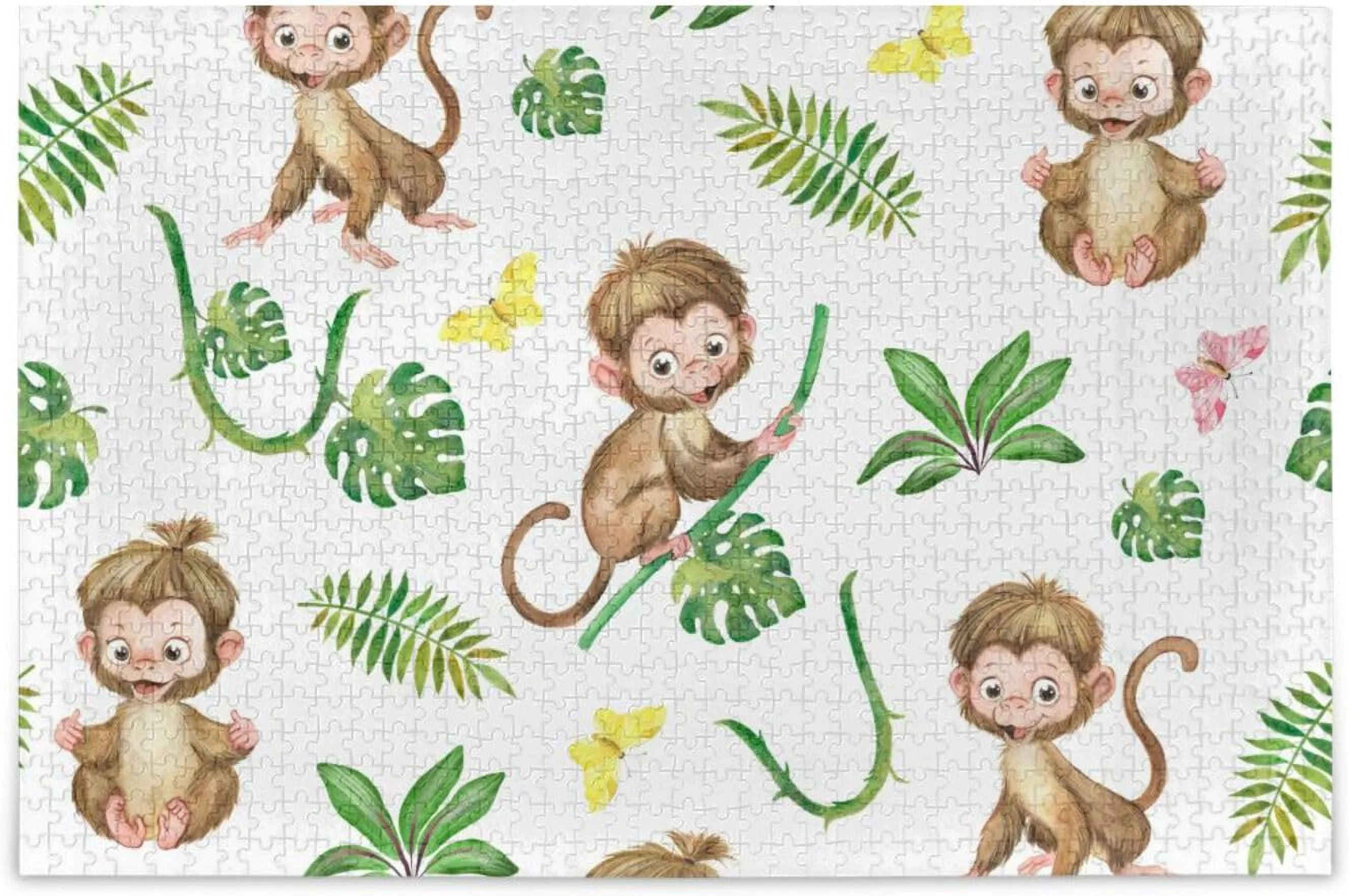 Dreamtimes Cute Monkeys Jigsaw Puzzle for Adults Teens Kids, 1000 Pieces Wooden Puzzle Fun Family Game for Holiday Toy Gift Home Decor