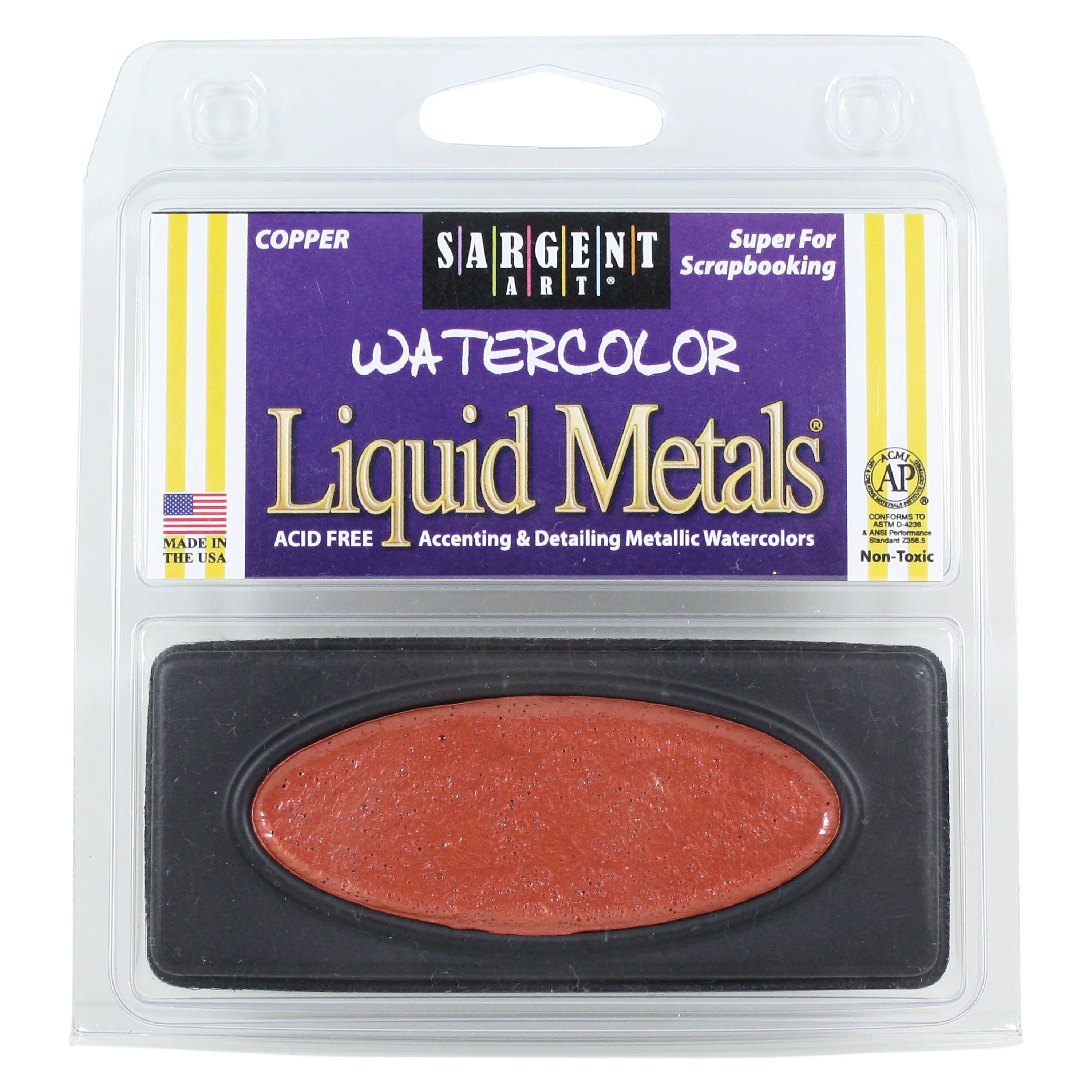 Sargent Art Liquid Metal Acid-Free Non-Toxic Watercolor Paint, 3 X 1-1/8 in Plastic Oval Pan, Copper