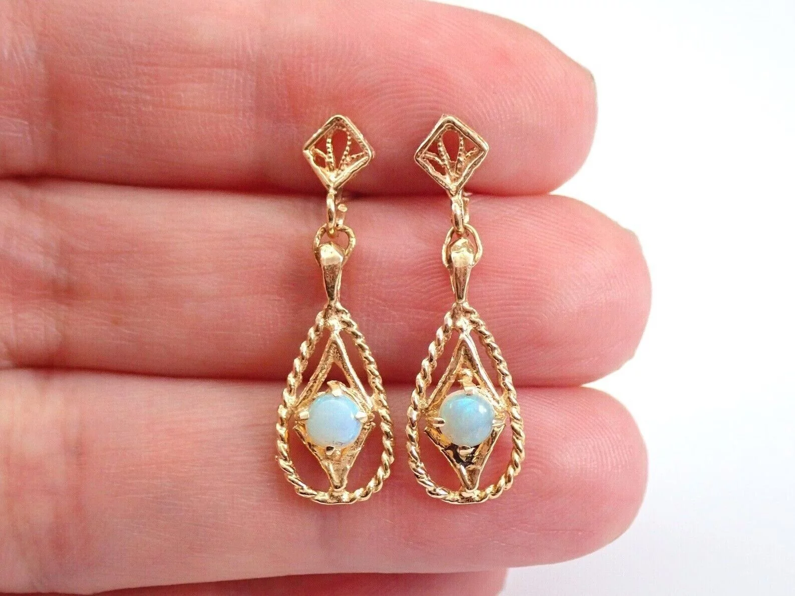 3.00Ct Round Cut Fire Opal Dangle/Drop Earrings 14K Yellow Gold Plated