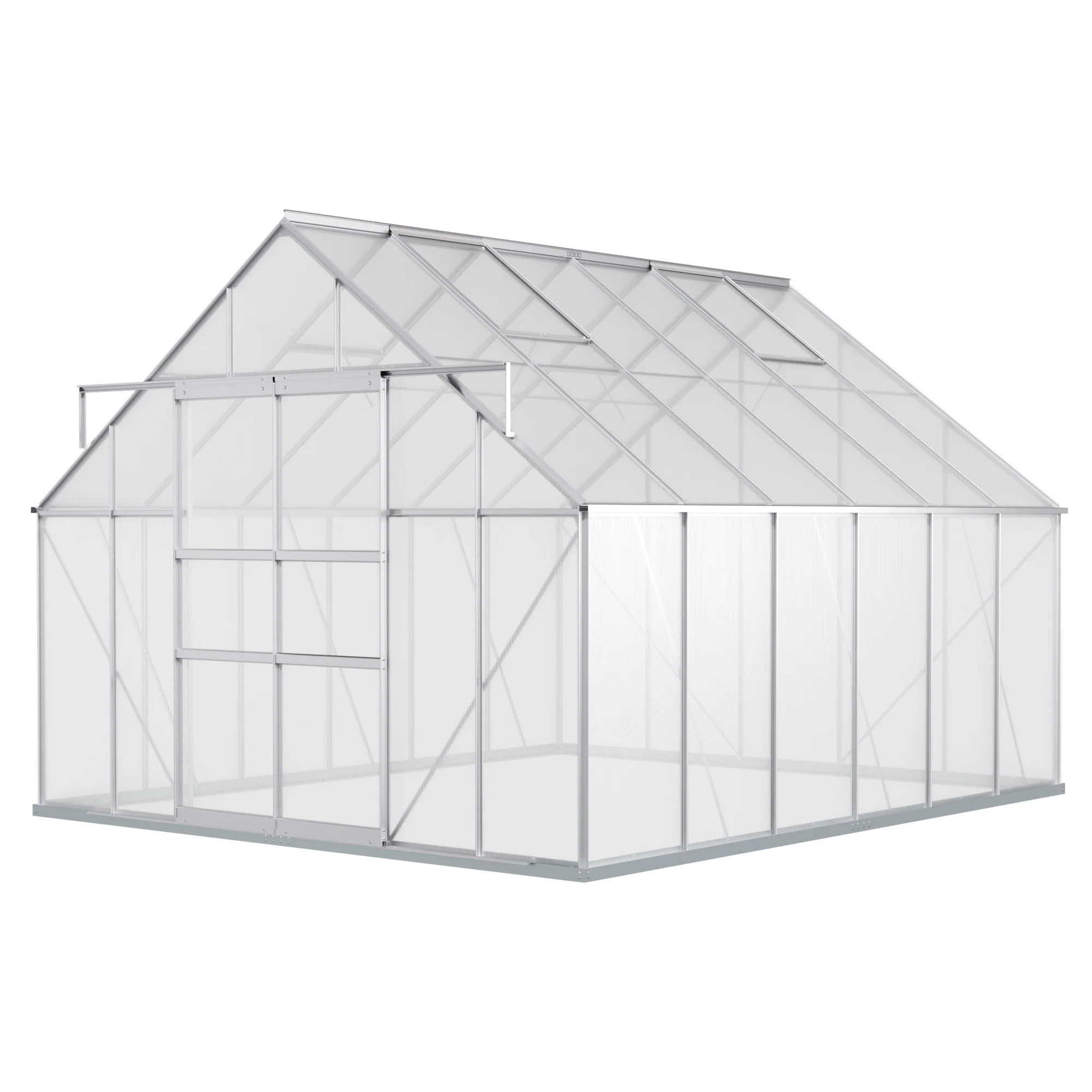 Chery Industrial 10' W x 12' D Walk-in Polycarbonate Greenhouse with Roof Vent, Sliding Doors, Aluminum Hobby Hot House for Outdoor Garden Backyard
