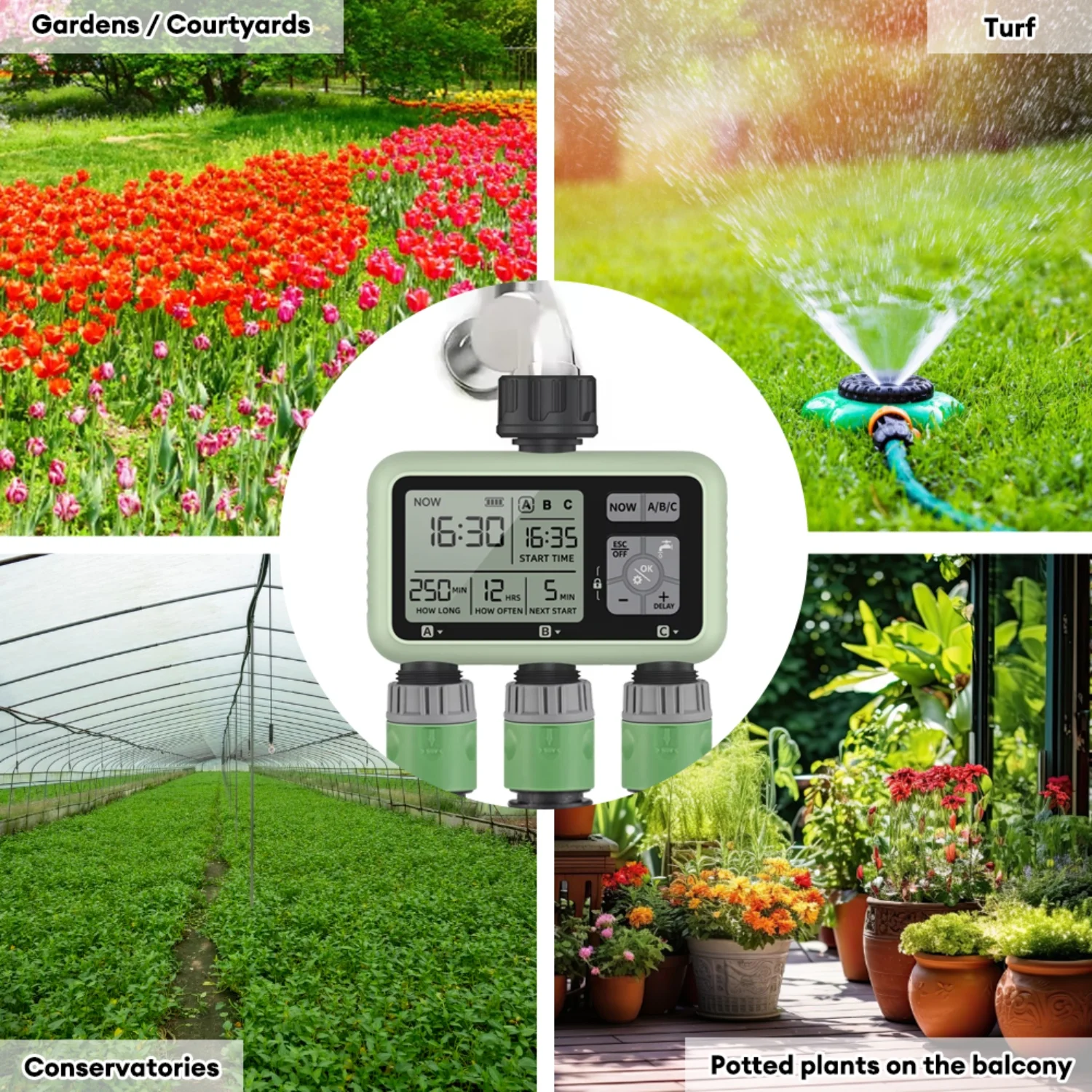 Smart Digital LCD Household Automatic Irrigation System with Rain Delay - 3-Outlet Garden Water Timer Tool for Efficient Watering