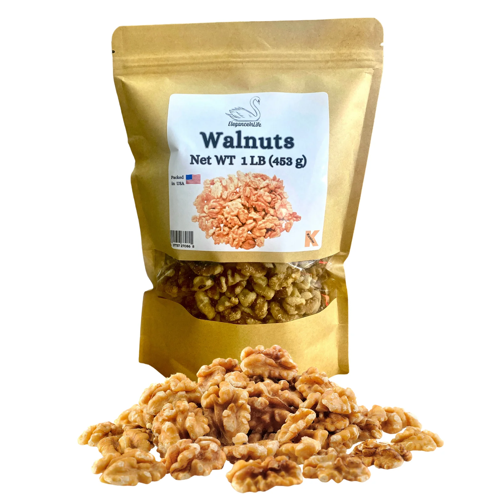EleganceInLife Walnuts 1 LB 453g Each Fresh ,Packed in USA Pack of 2