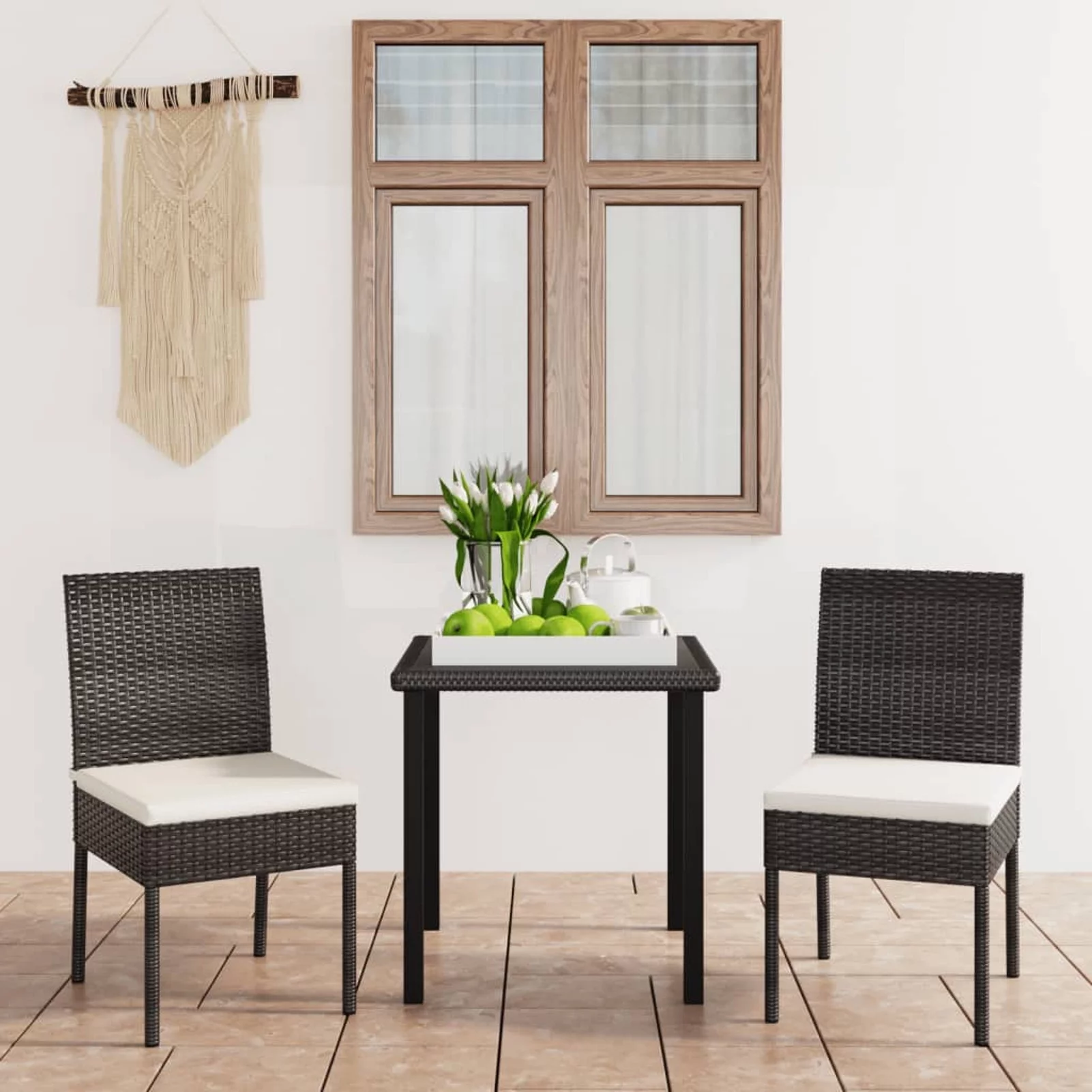 Tomshoo 3 Piece Patio Dining Set Poly Rattan Black