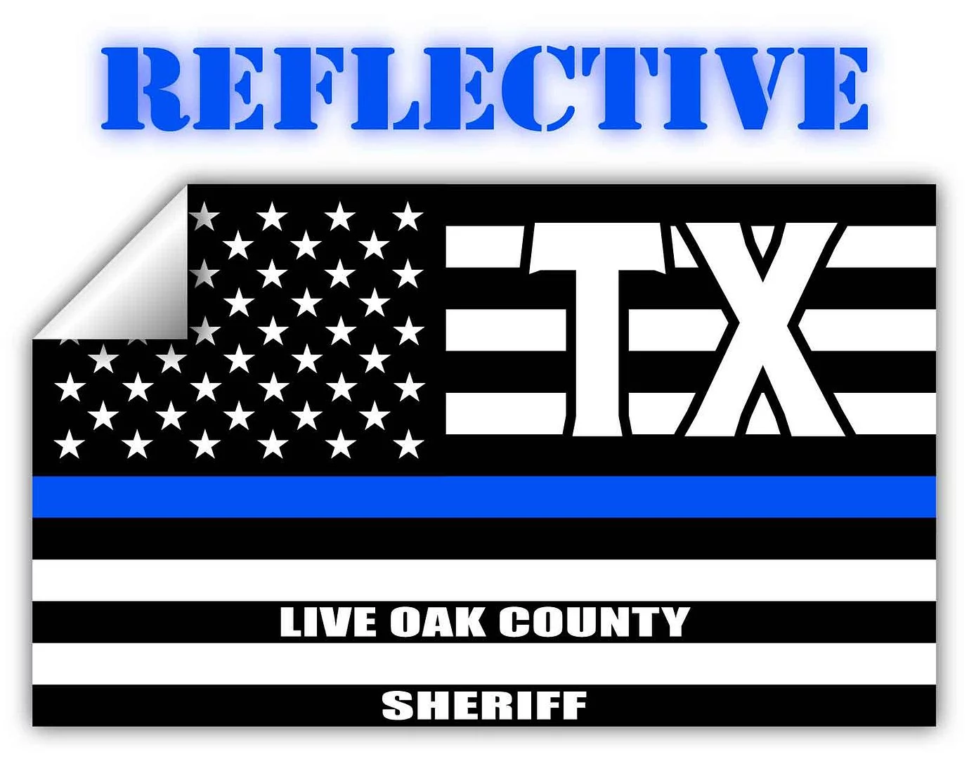 Reflective Live Oak County Texas TX Thin Blue Line Stealthy Old Glory USA Flag | Honoring Law Enforcement Officers Sheriffs | County State Decal Bumper Sticker 3M Vinyl 3