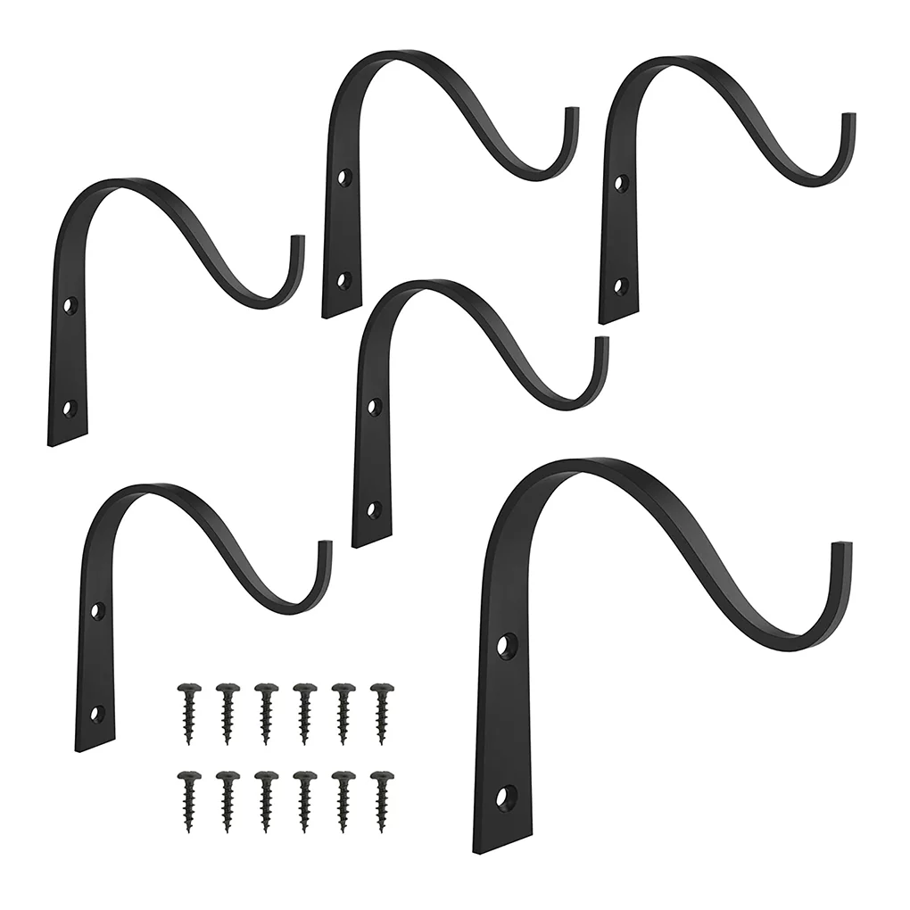 6pcs Wall Hook Iron Hanging Bracket Metal Storage Plant Basket Holder Vintage House Decoration, 6pcs, Black