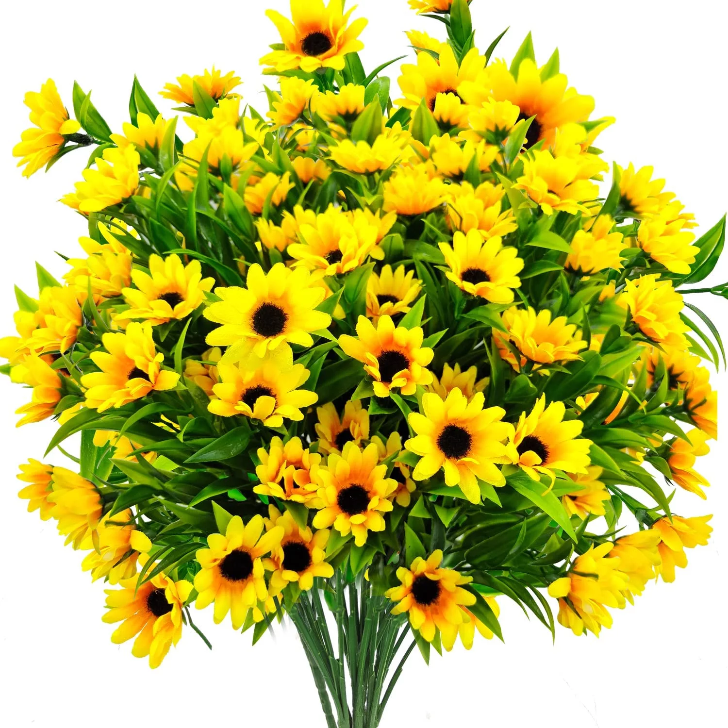 Viworld 6 Bundles Artificial Sunflowers Fake Daisy Silk Flowers with Stems Faux Greenery Shrubs Plants for Outdoors Home Indoor Window Box Garden Porch Wedding Decorations (Yellow)