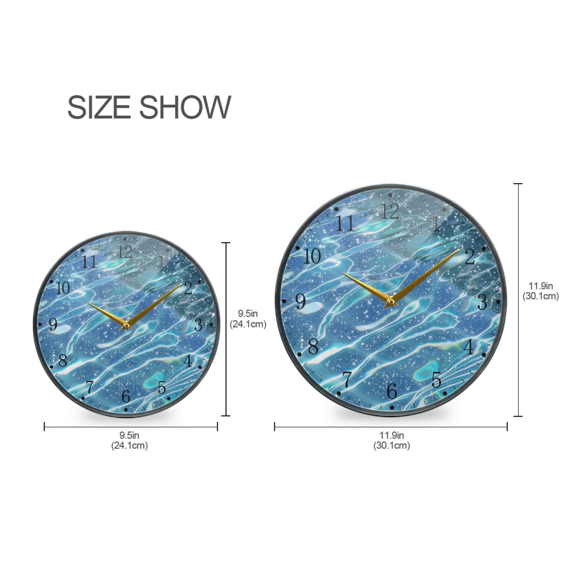 Watercolor with Blue Acrylic Wall Clocks Quiet Round Clock Battery Operated Non-Ticking Clock for Bedroom Kitchen Office Decorative 11.9 Inch