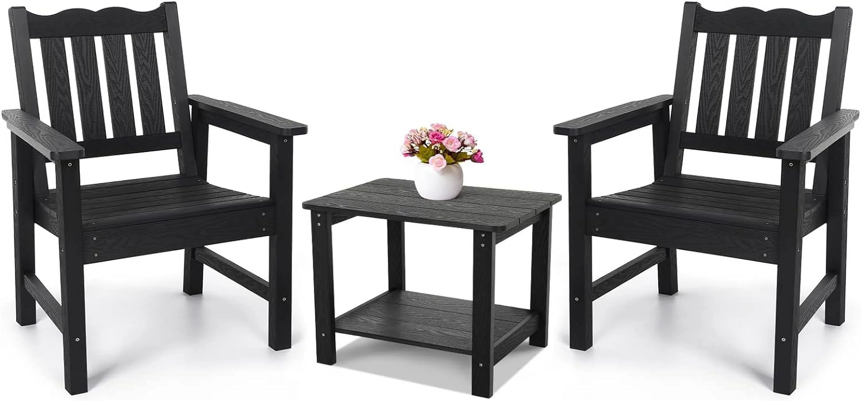 3 Piece Patio Bistro Set, All-Weather Garden Chairs Set of 2 with Table, 400 lbs Support Garden Chair, Black