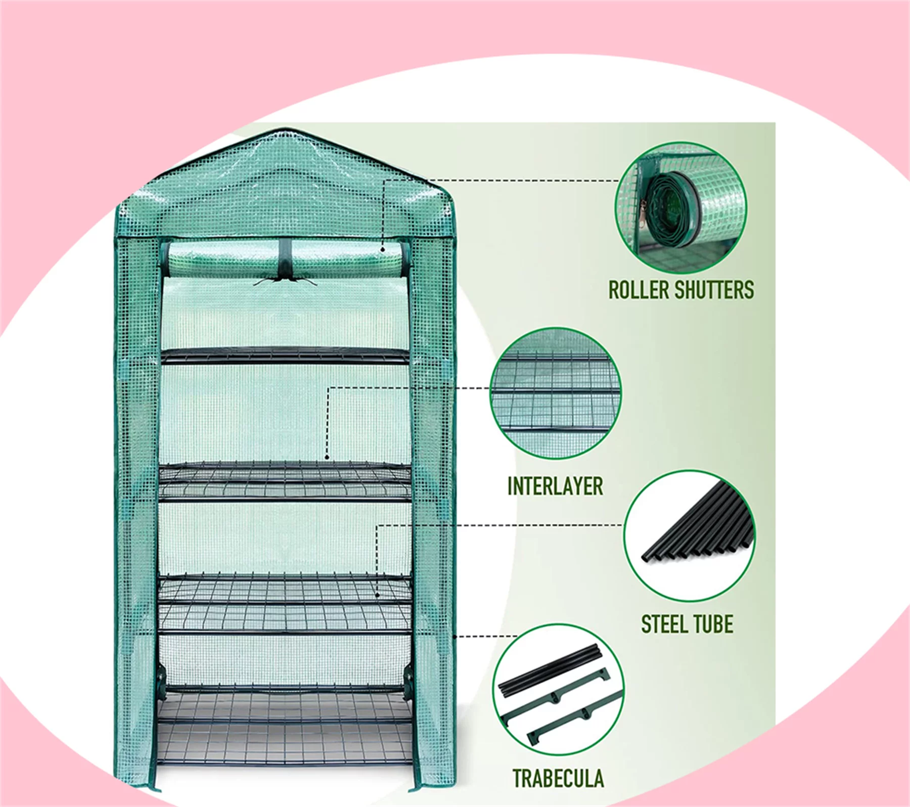 Mini Greenhouse 4-Tier, Portable Plant Flower Shelf with Durable PE Cover