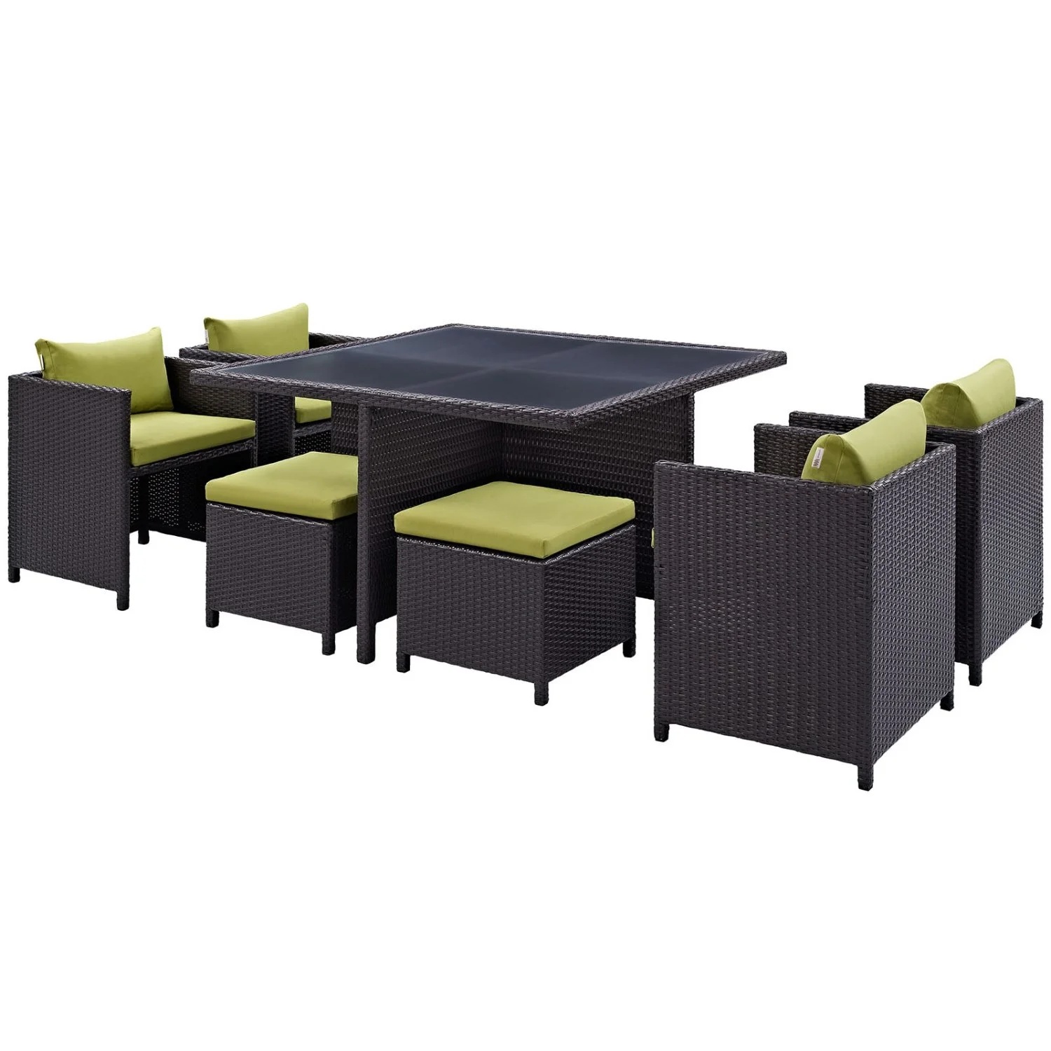 Side Dining Chair and Table Set, Green, Rattan, Wicker, Outdoor Patio Balcony Cafe Bistro Garden Hospitality Restaurant, Modern Contemporary HB34928