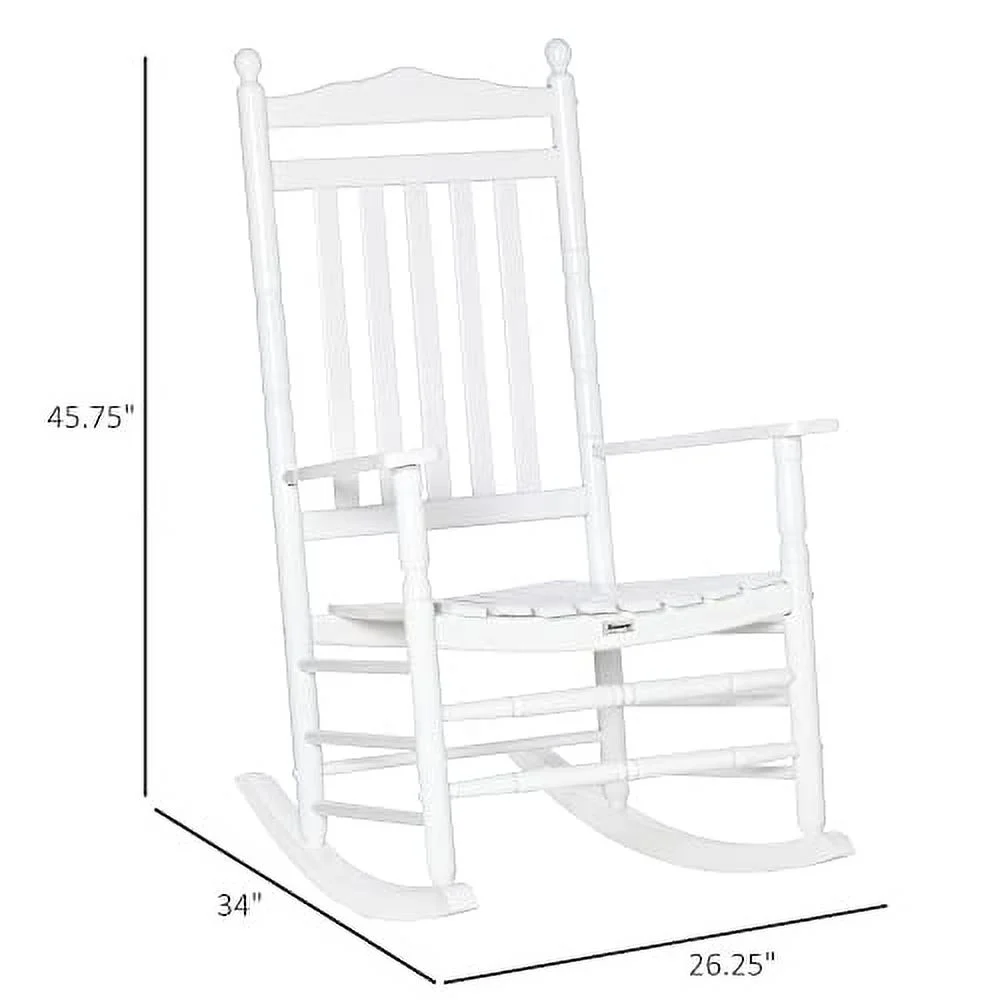 Outsunny Traditional Wooden High-Back Rocking Chair for Porch, Indoor/Outdoor, White