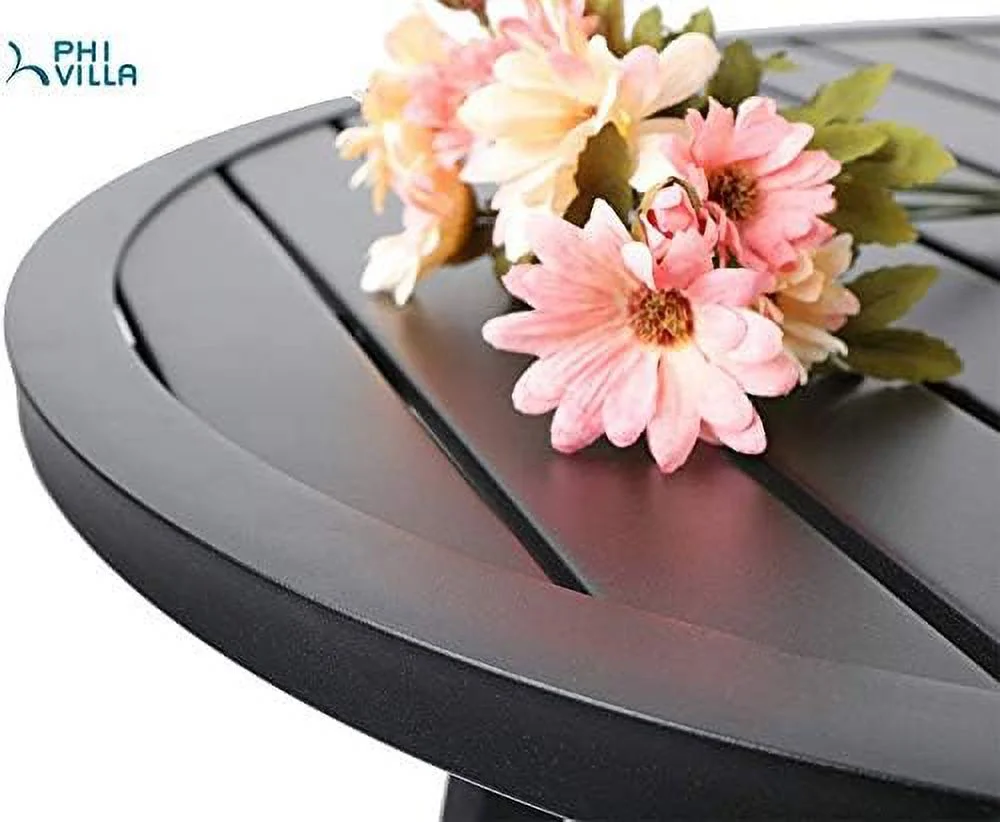 HBLUKDL 3 Piece Outdoor Patio Bistro Dining Set  Slatted Metal Round Table & 2 Patio Chairs  Outdoor  Set for Porch  Deck