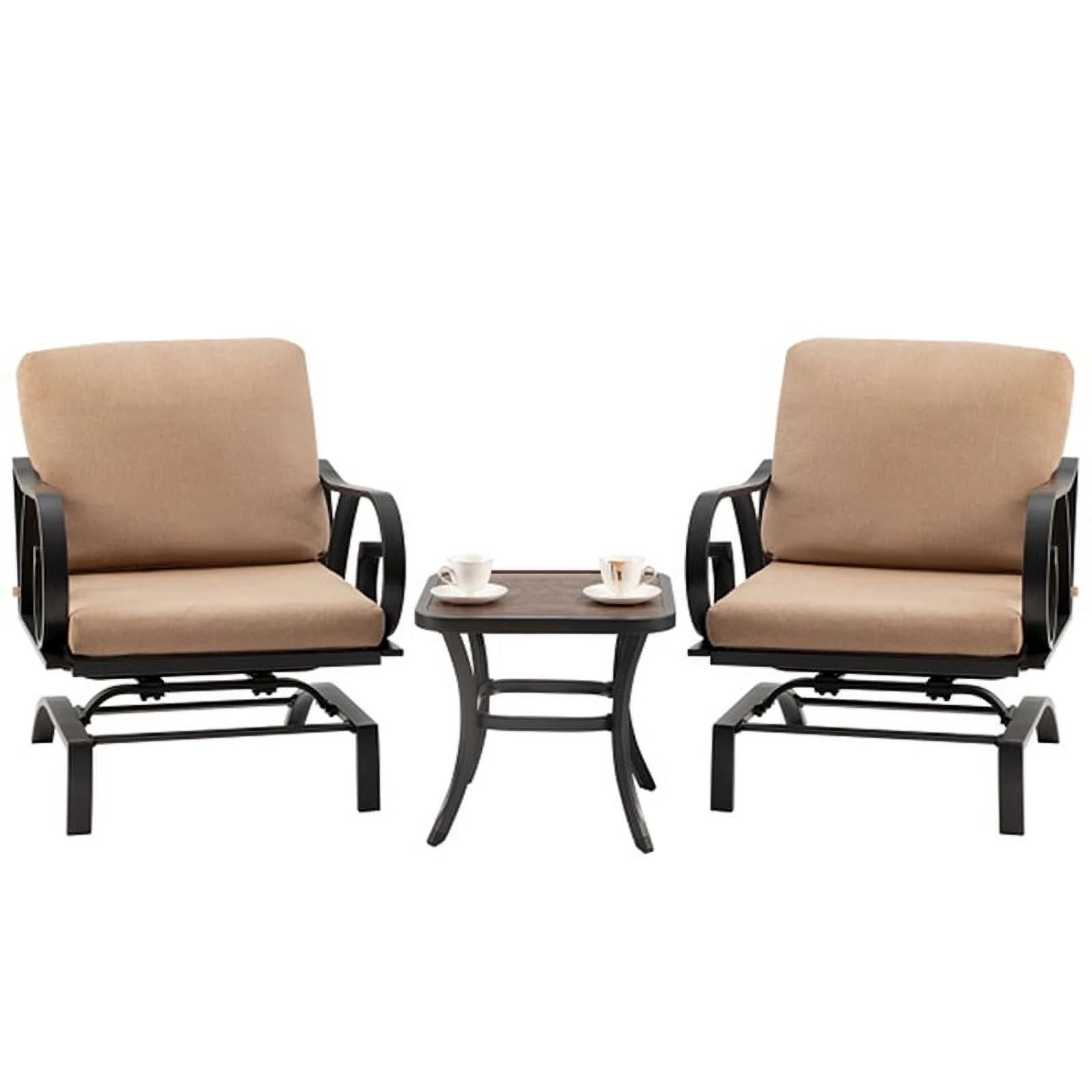 Kingfisher Lane 3-Piece Metal & Polyester Fabric Bistro Set in Black/Brown