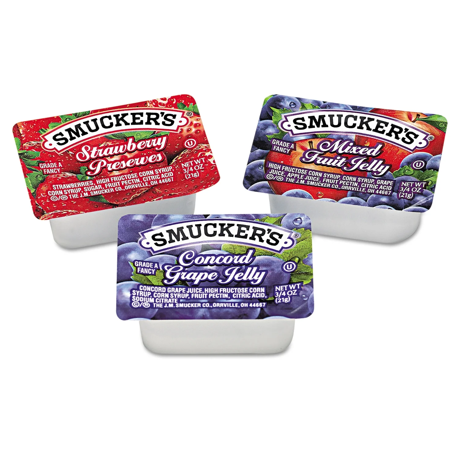 Smucker's Jam Assortment Single Serving Packs, 0.5 oz, 200/Carton
