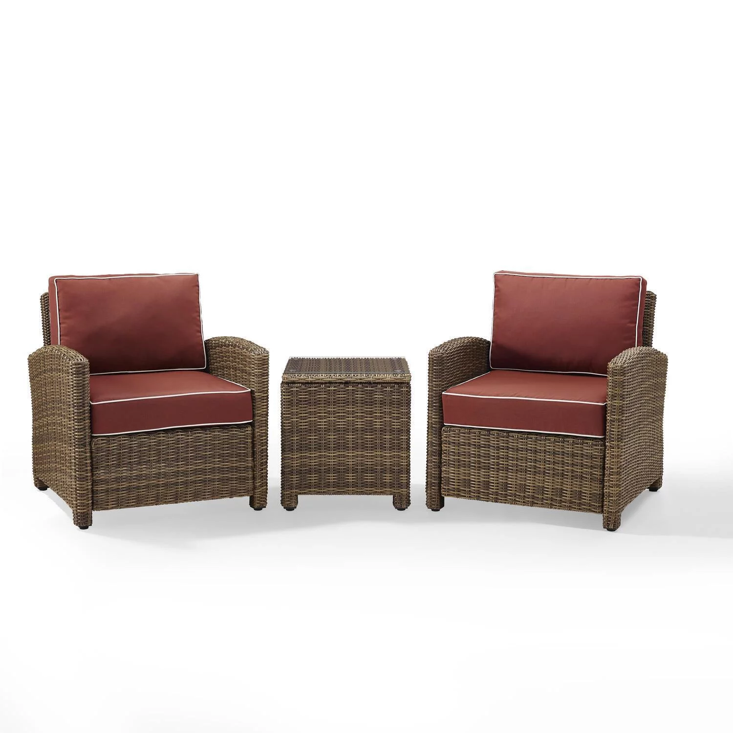 HomeStock Medieval Moods 3Pc Outdoor Wicker Armchair Set Sangria/Weathered Brown - Side Table & 2 Armchairs