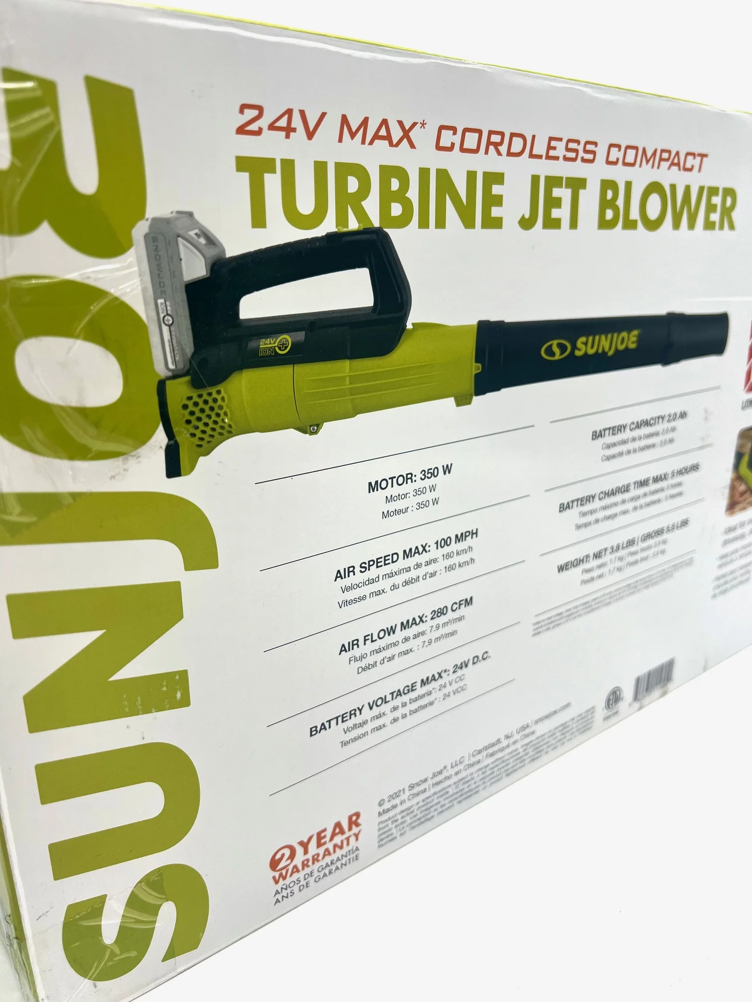 Open Box Sun Joe 24V-TB-LTE 24-Volt iON+ Jet Blower Cordless w/ 2.0-Ah Battery & Charger