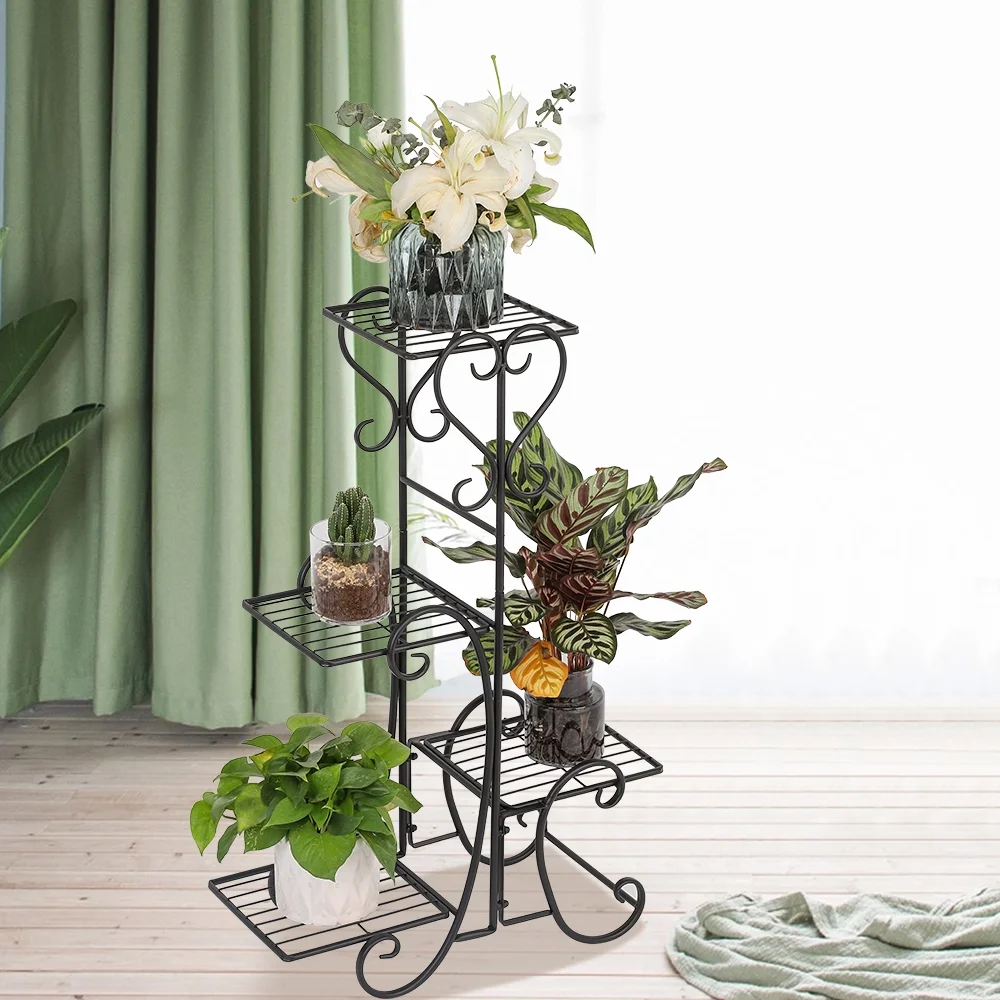 Veryke 4 Potted Plant Stand, Indoor/ Outdoor Metal Rustproof Iron Garden Planting Pot Stand for House, Garden, Patio, Heavy Duty Potted Holder Outdoor Plant Shelves for Flower Pot (Square)