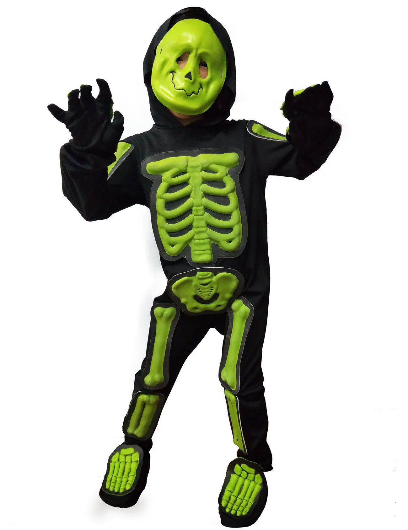 Kids Boys Halloween Skeleton Costume Glowing in The Dark Fancy Dress Outfit Green 3-10 Years
