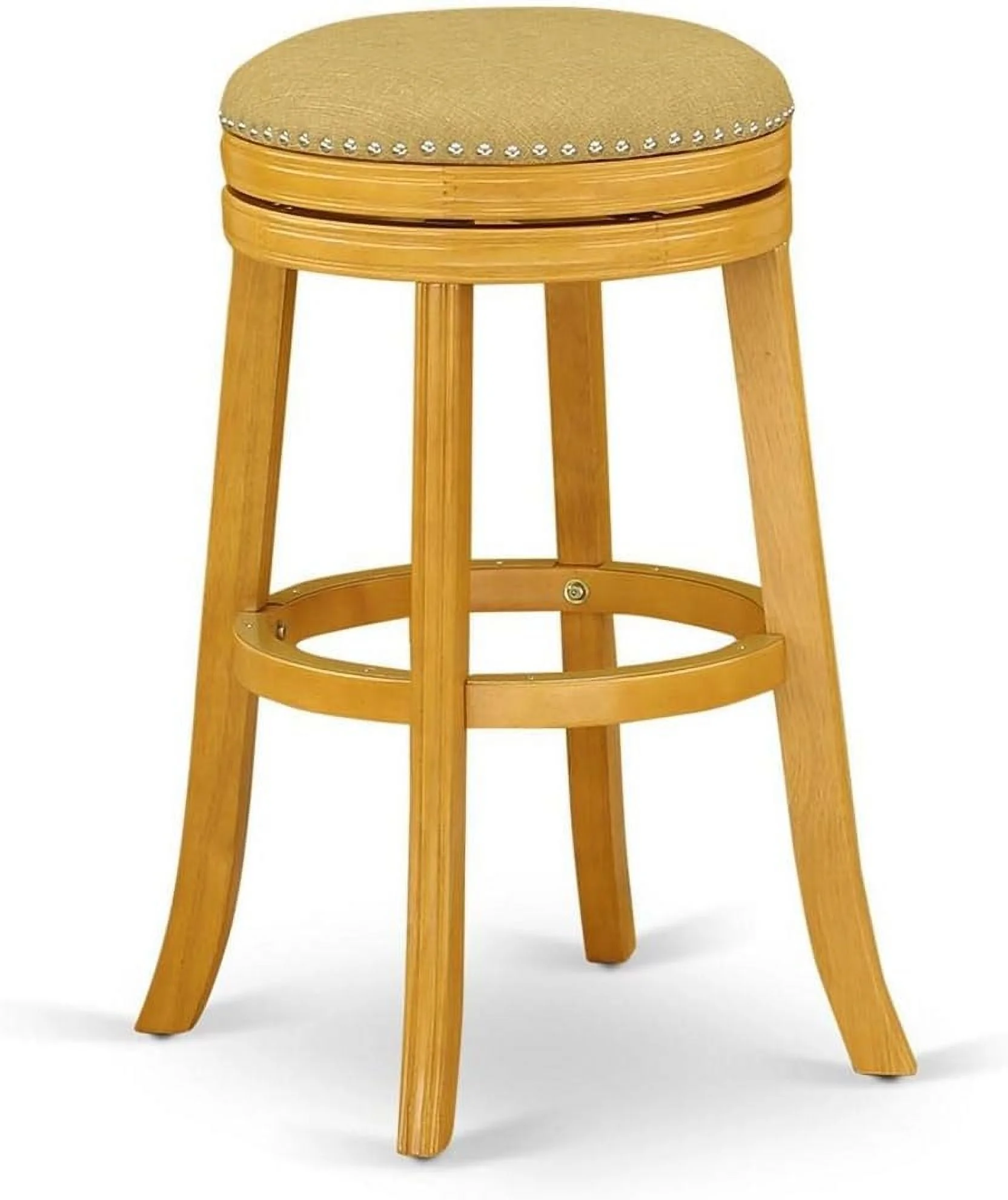 Devers Counter Height Barstool - Round Shape Vegas PU Leather Upholstered Backless Chairs, 30 Inch Height, Oak